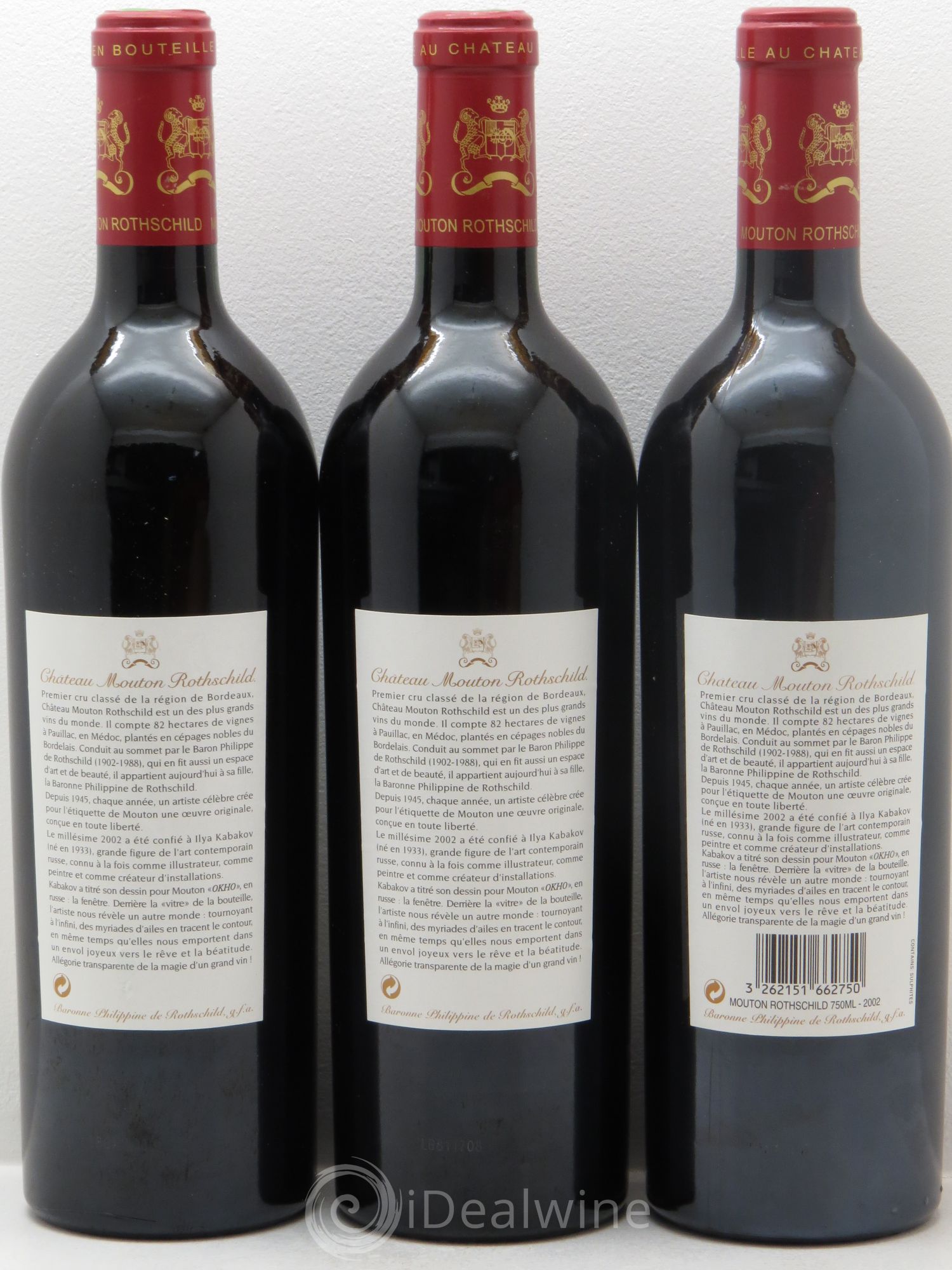 Château Mouton Rothschild 1er Grand Cru Classé 2002 - Lot de 3 bouteilles - 1