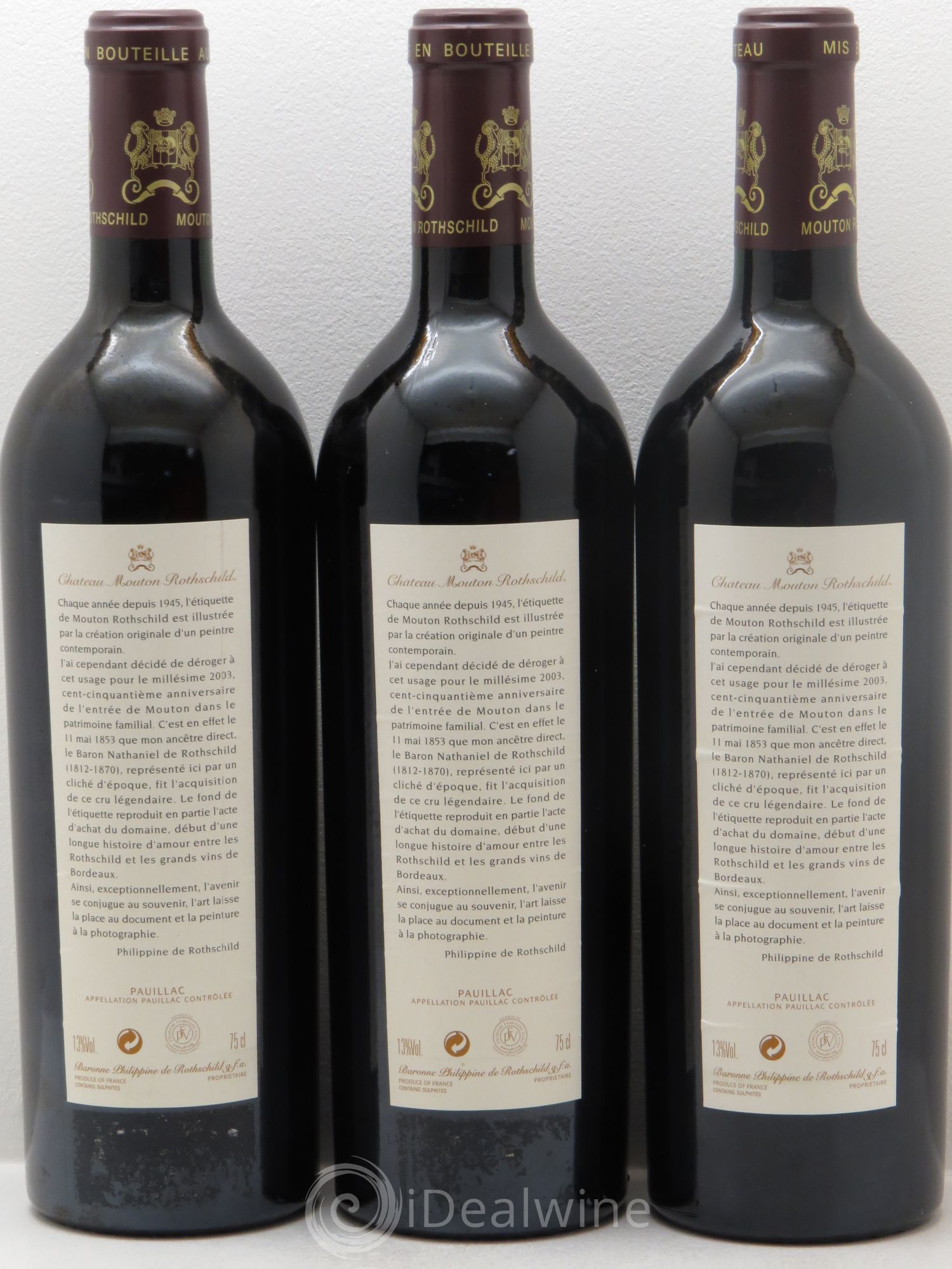 Château Mouton Rothschild 1er Grand Cru Classé 2003 - Lot de 3 bouteilles - 1
