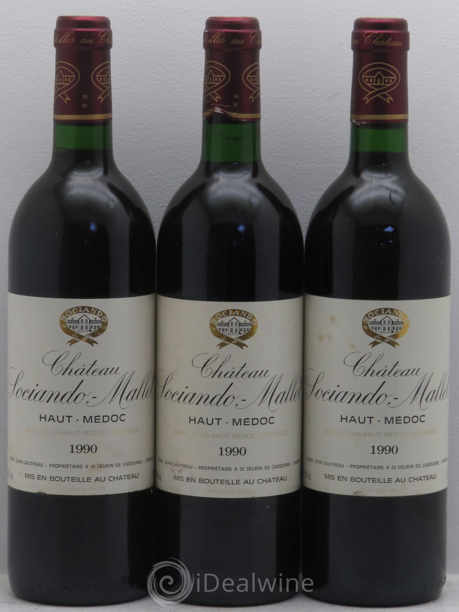 Château Sociando Mallet 1990 - Lot de 3 bouteilles - 0