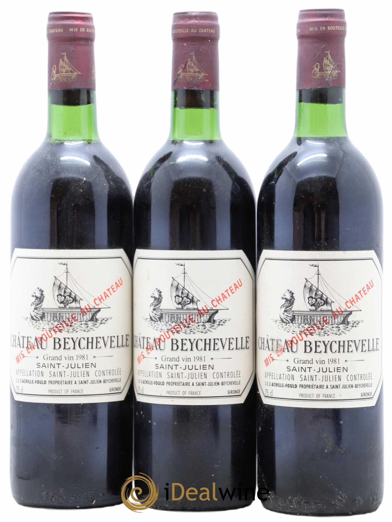 Château Beychevelle 4ème Grand Cru Classé 1981 - Lot de 3 bouteilles - 0