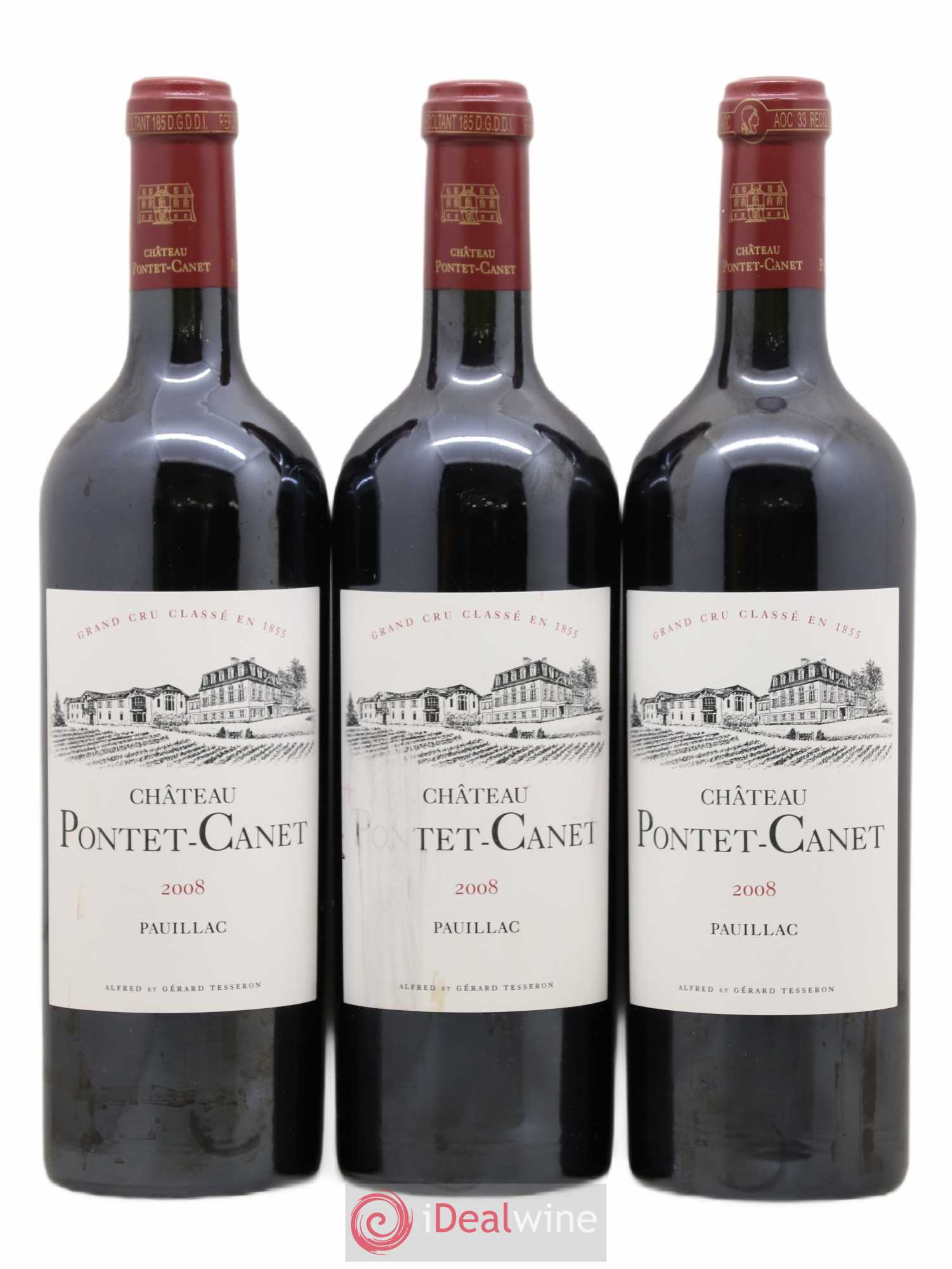 Château Pontet Canet 5ème Grand Cru Classé 2008 - Lot de 3 bouteilles - 0