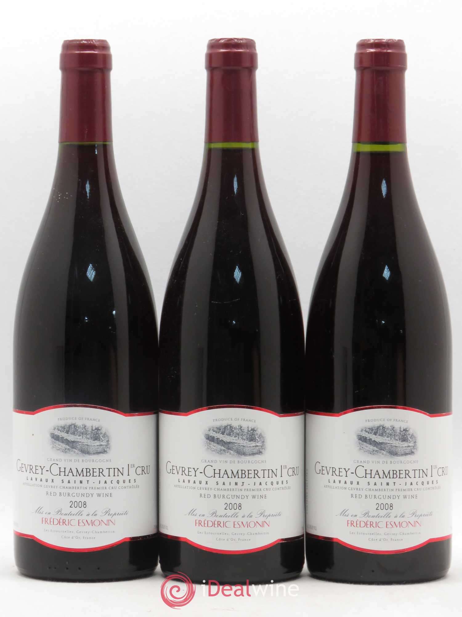 Gevrey-Chambertin 1er Cru Lavaux St Jacques Frédéric Esmonin (sans prix de réserve) 2008 - Posten von 3 Flaschen - 0