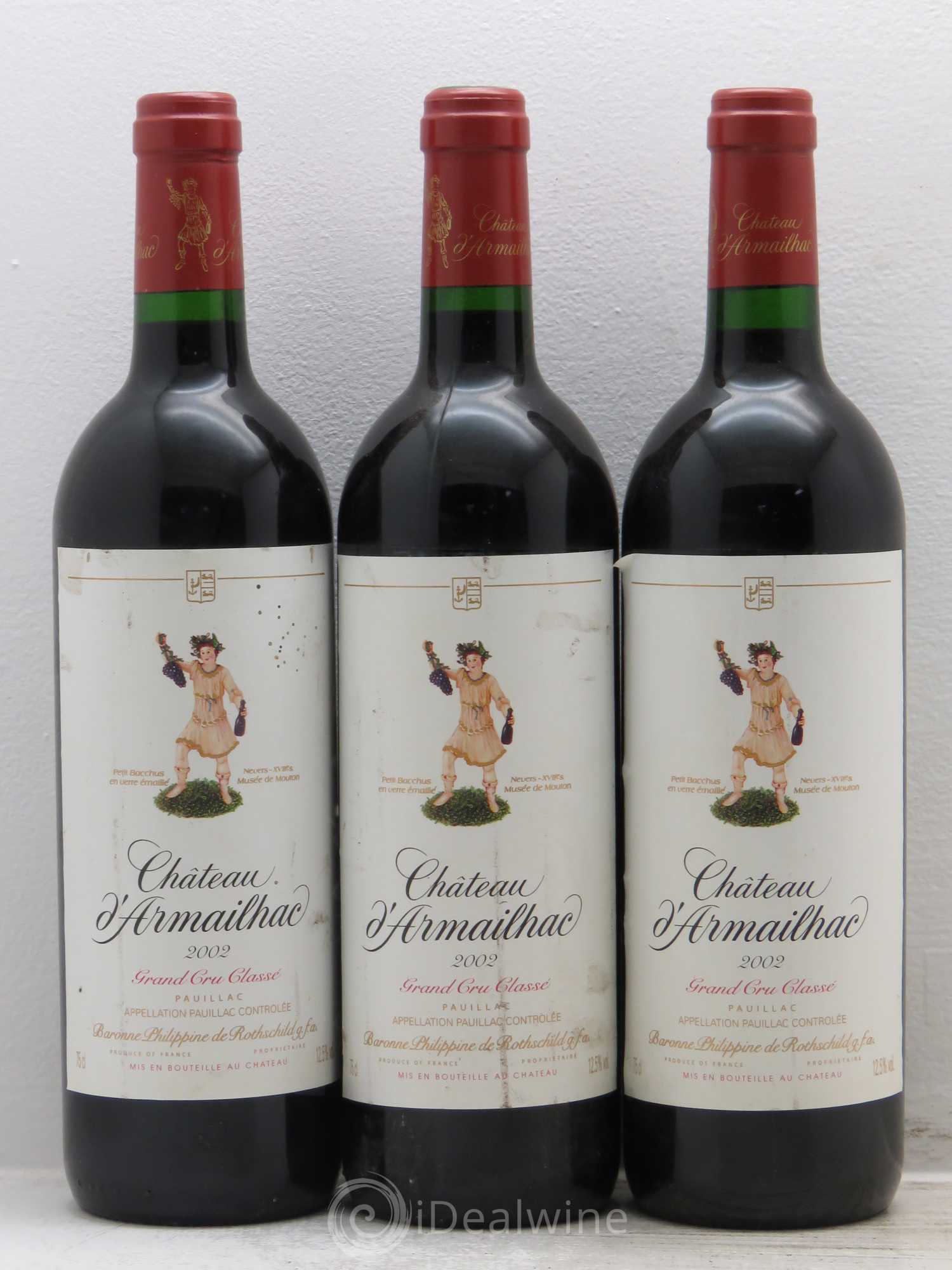 Château d' Armailhac - Mouton Baron(ne) Philippe 5ème Grand Cru Classé 2002 - Lot de 3 bouteilles - 0