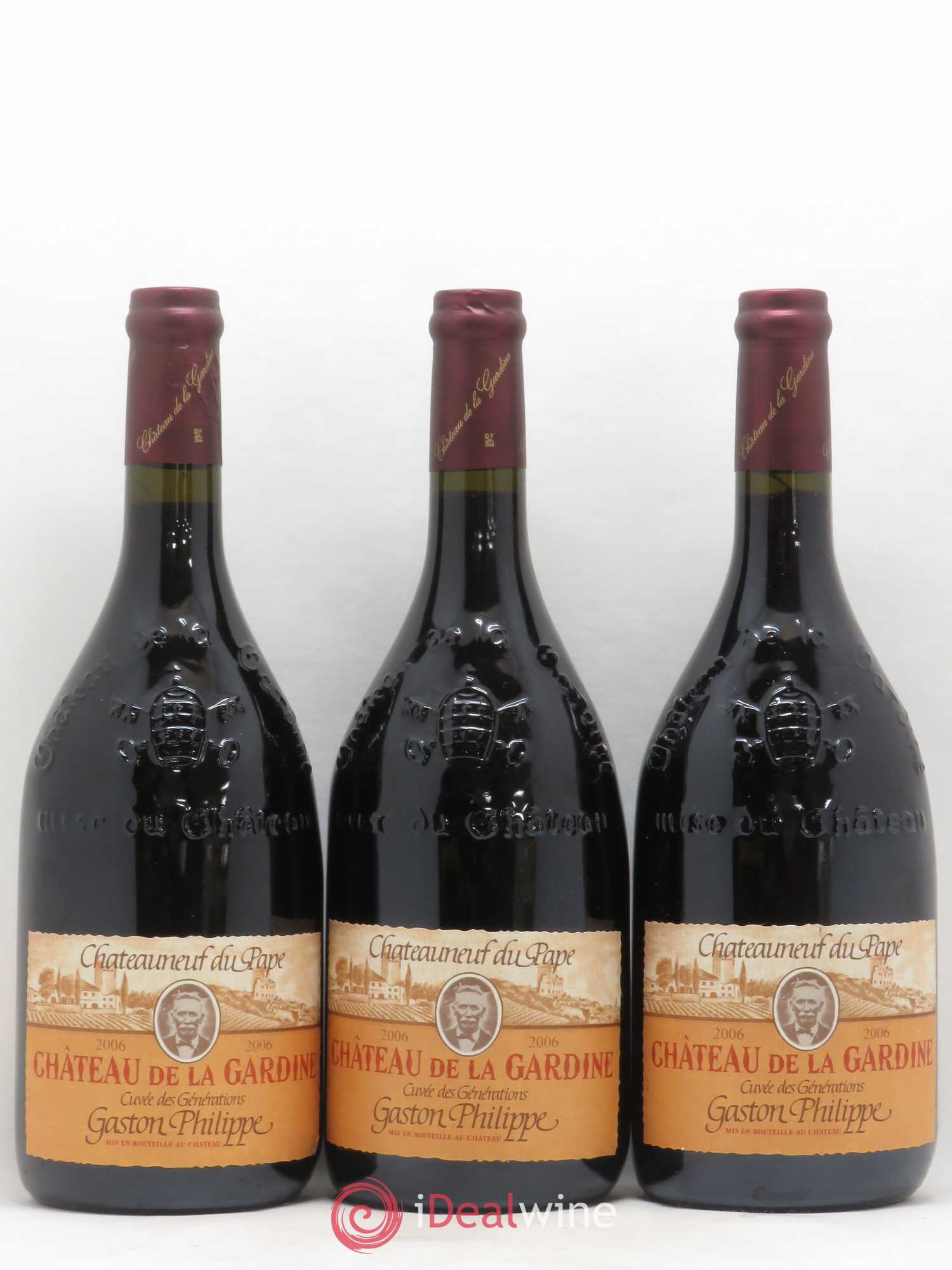 Châteauneuf-du-Pape Château de La Gardine Cuvée des Générations Gaston Philippe Famille Brunel 2006 - Lot de 3 bouteilles - 0