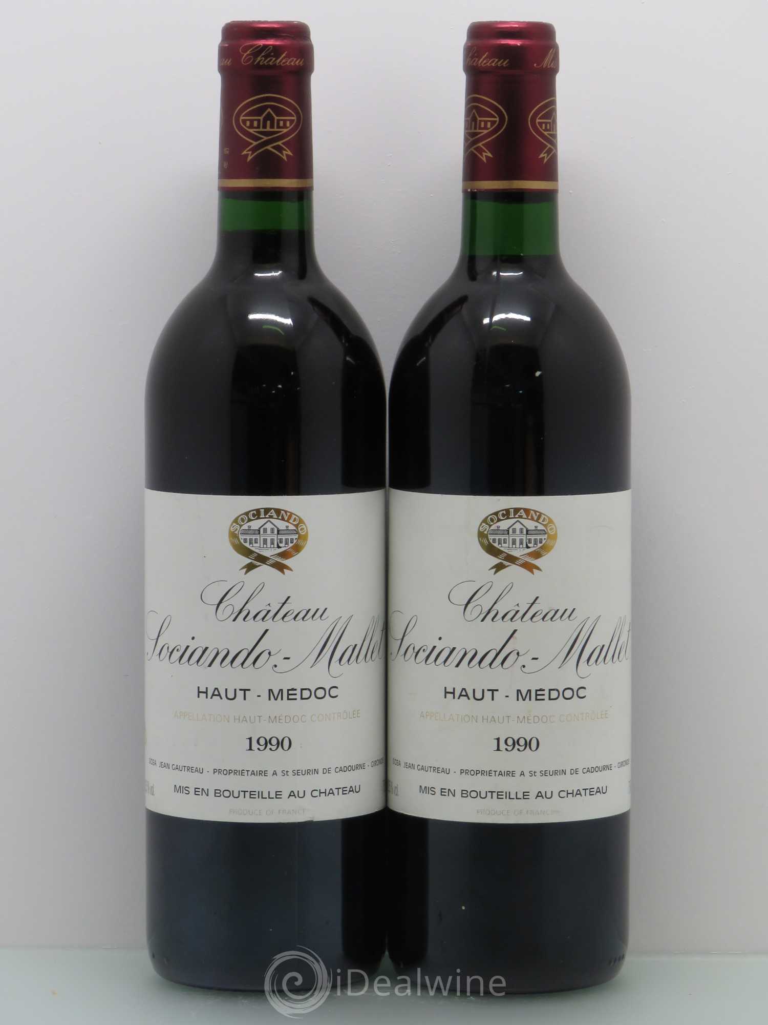 Château Sociando Mallet 1990 - Lot de 2 bouteilles - 0
