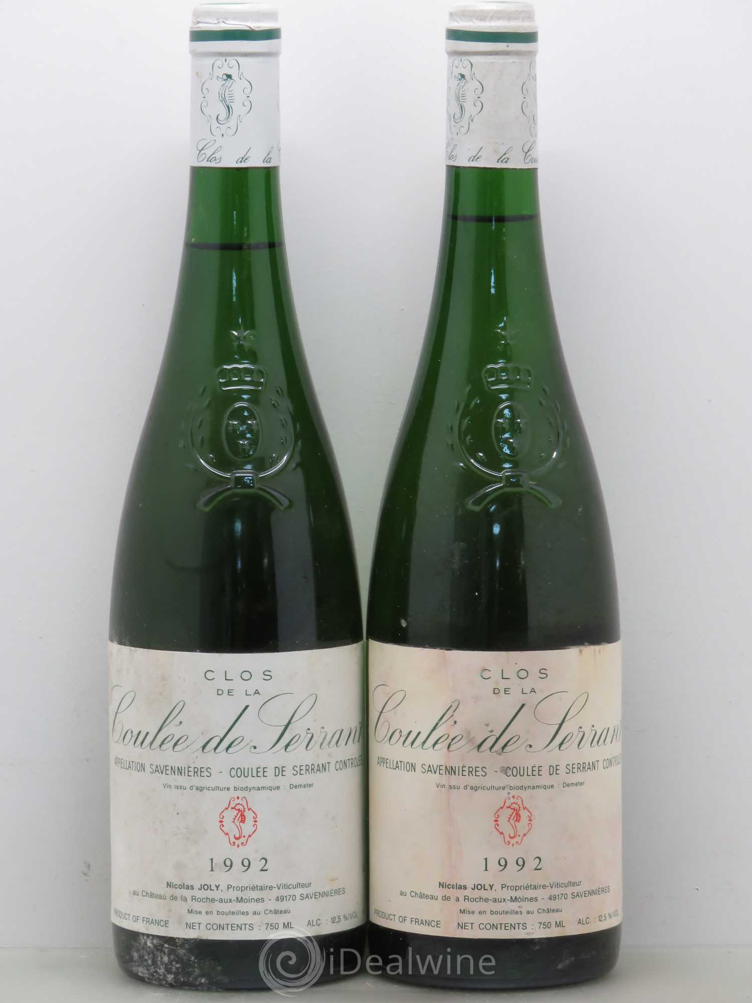 Savennières Clos de la Coulée de Serrant Vignobles de la Coulée de Serrant - Nicolas Joly 1992 - Lot de 2 bouteilles - 0