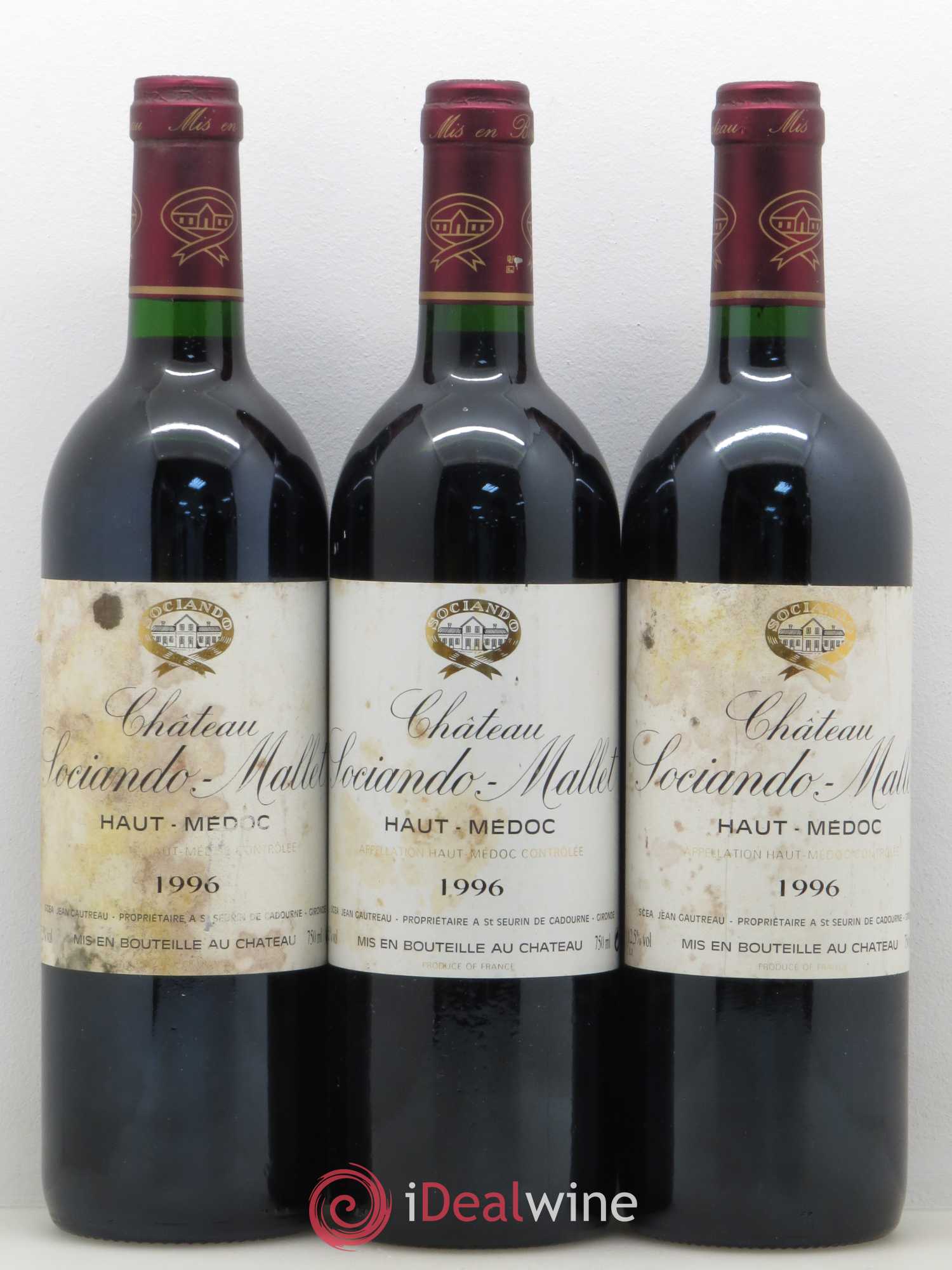 Château Sociando Mallet 1996 - Lot de 3 bouteilles - 0