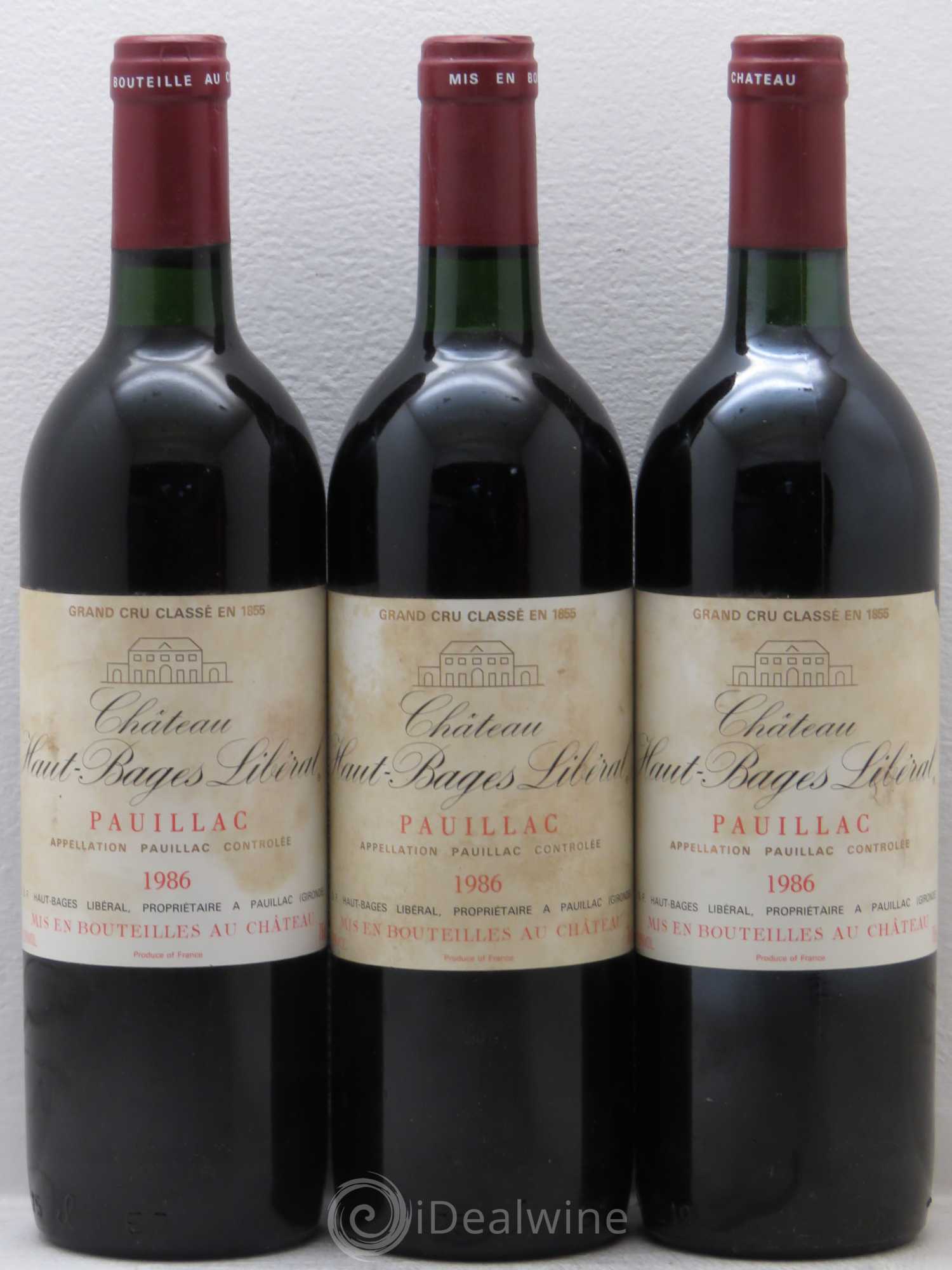 Château Haut Bages Libéral 5ème Grand Cru Classé 1986 - Lot de 3 bouteilles - 0