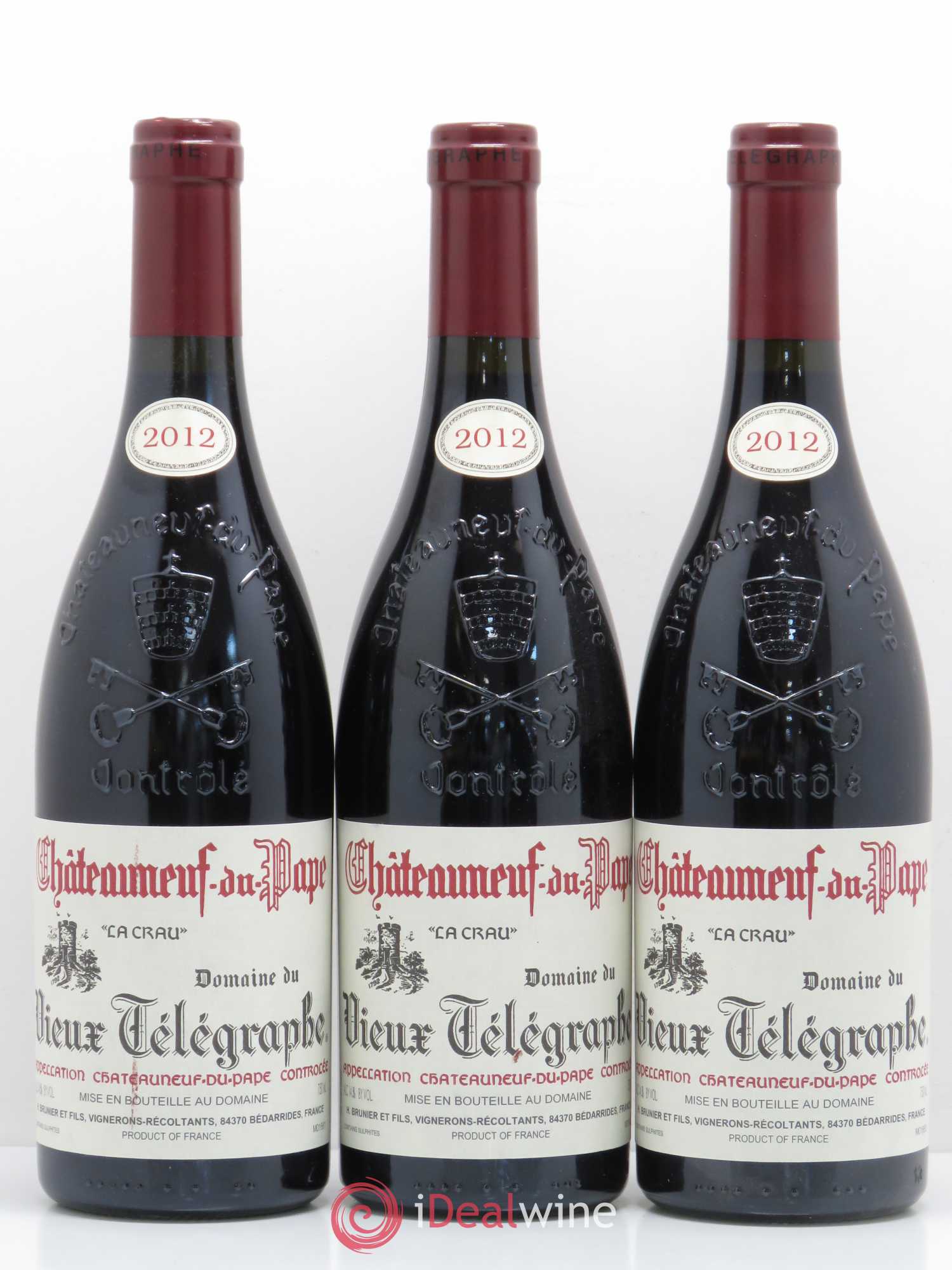 Châteauneuf-du-Pape Vieux Télégraphe (Domaine du) Vignobles Brunier 2012 - Lot de 3 bouteilles - 0