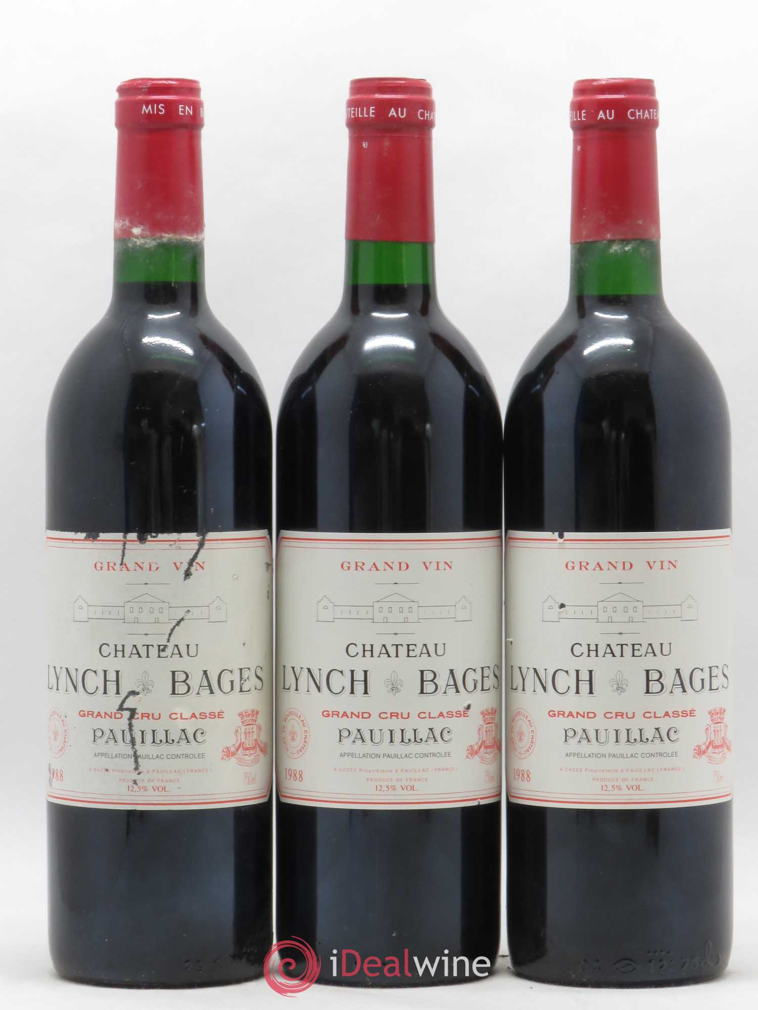 Château Lynch Bages 5ème Grand Cru Classé 1988 - Lot de 3 bouteilles - 0
