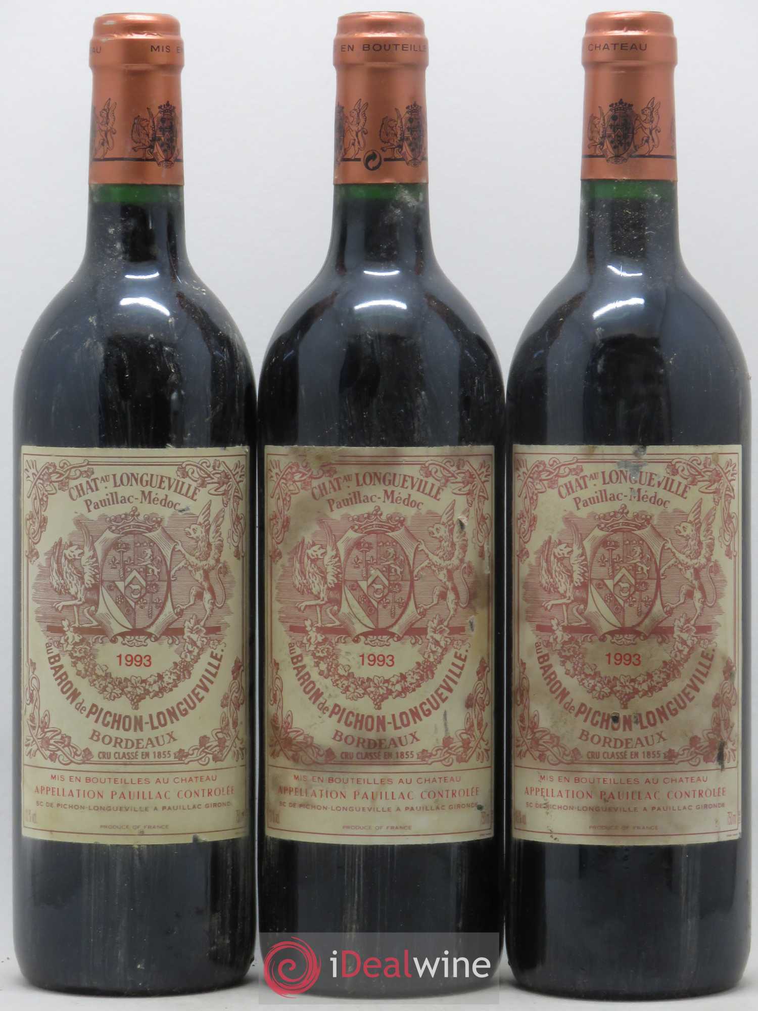 Pichon Longueville Baron 2ème Grand Cru Classé 1993 - Lot de 3 bouteilles - 0