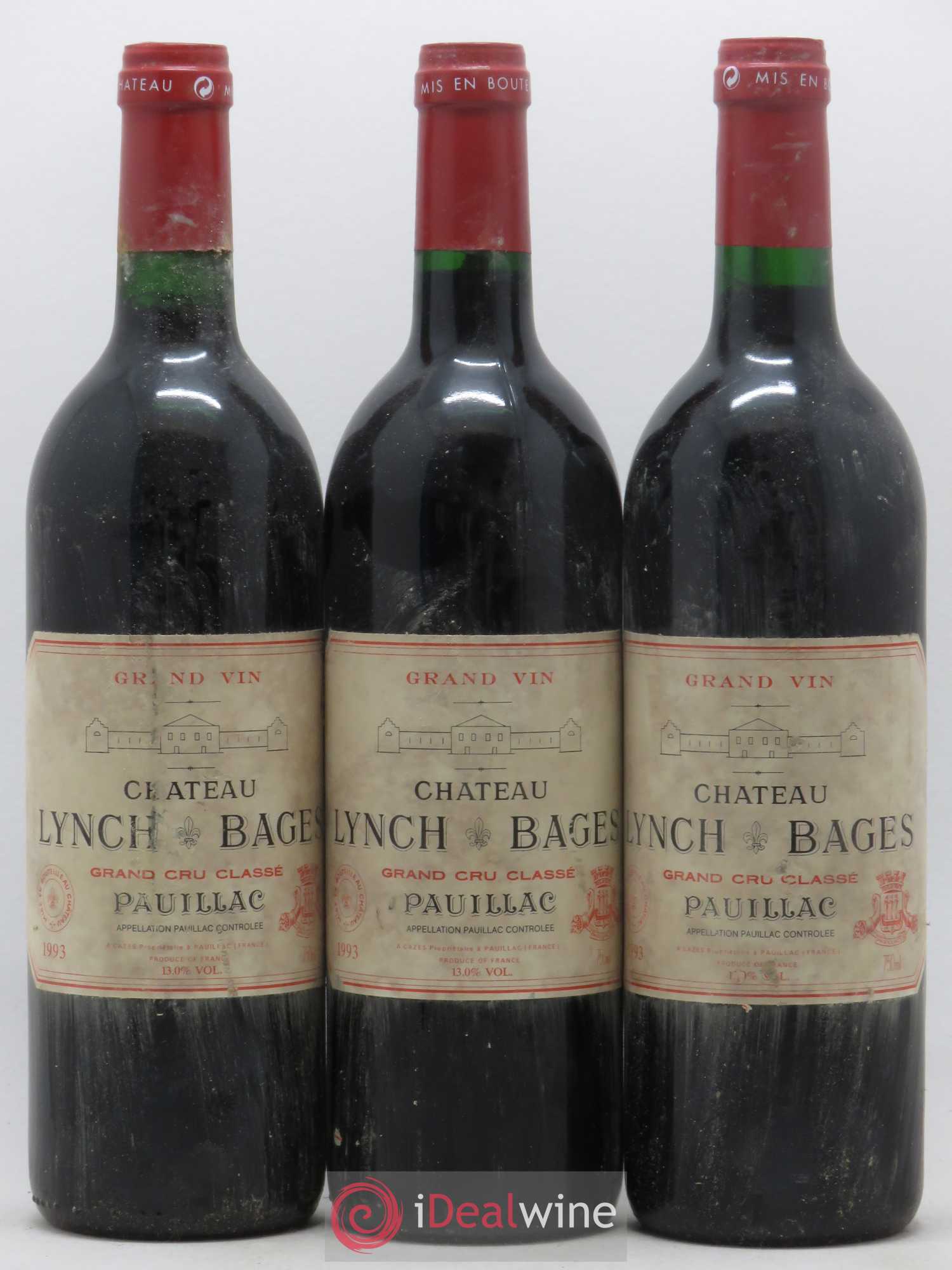 Château Lynch Bages 5ème Grand Cru Classé 1993 - Lot de 3 bouteilles - 0