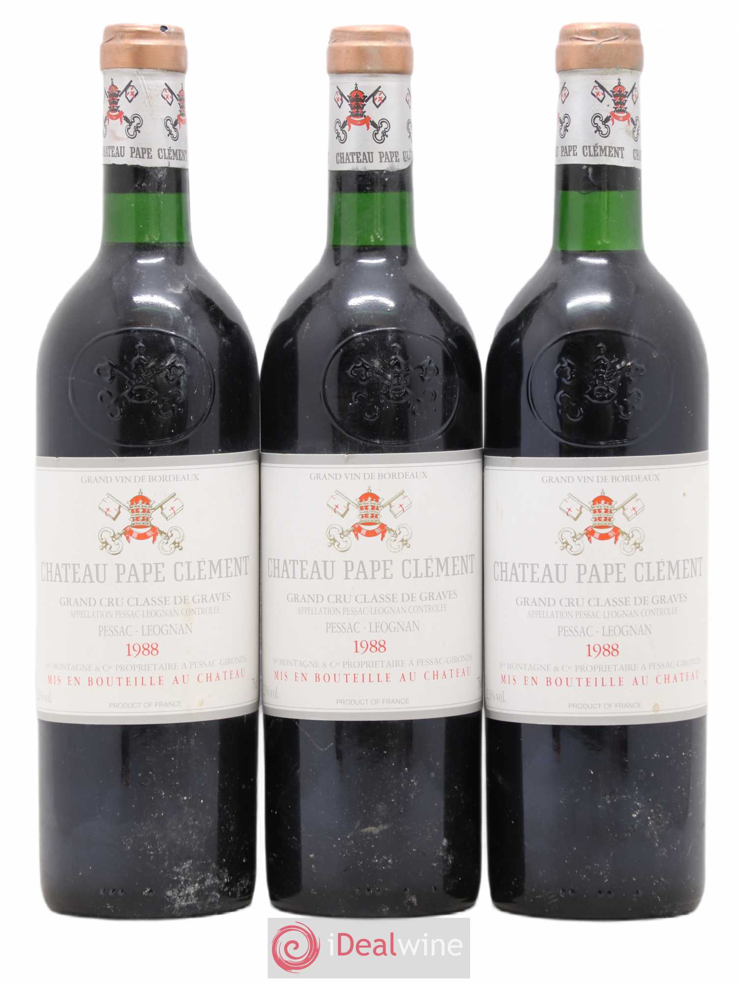 Château Pape Clément Cru Classé de Graves 1988 - Lot de 3 bouteilles - 0