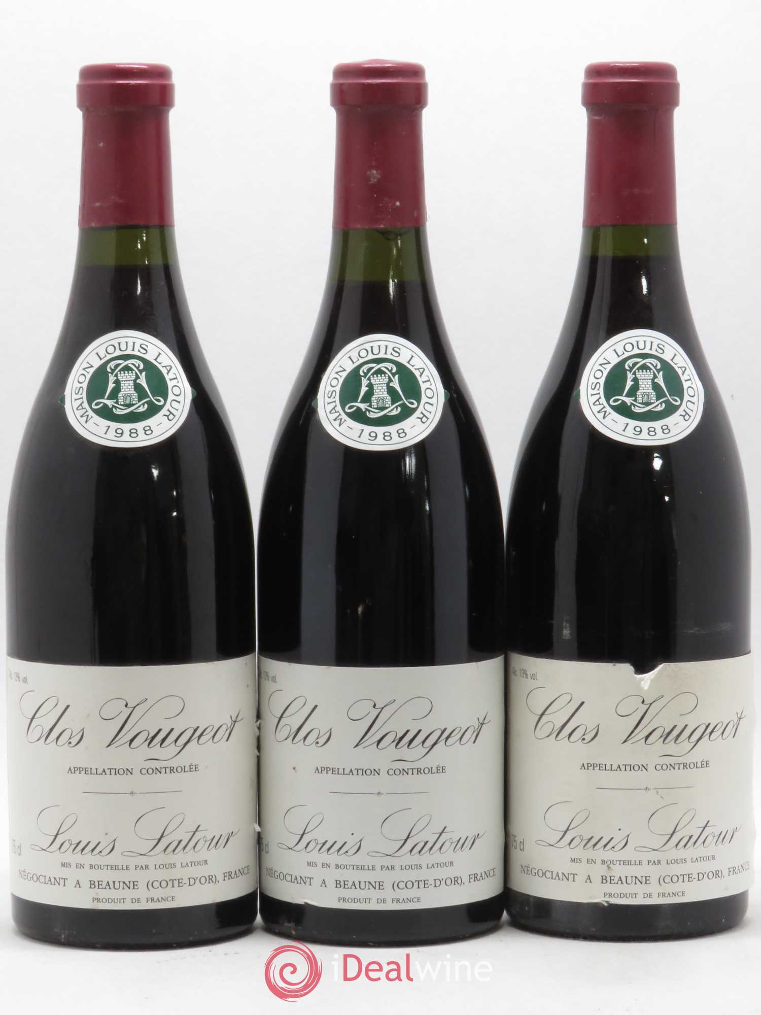Clos de Vougeot Grand Cru Domaine Louis Latour 1988 - Lot de 3 bouteilles - 0