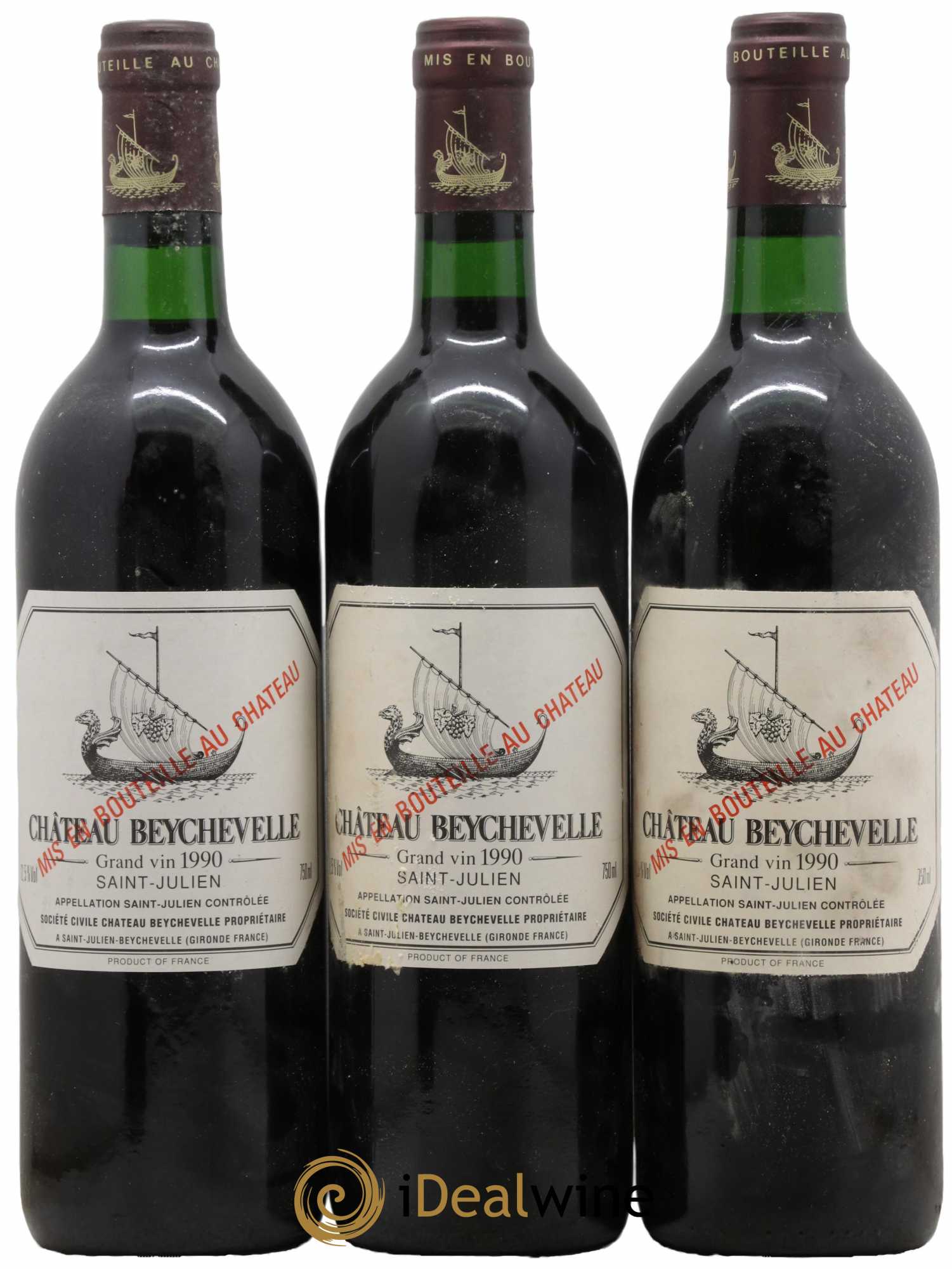 Château Beychevelle 4ème Grand Cru Classé 1990 - Lot de 3 bouteilles - 0