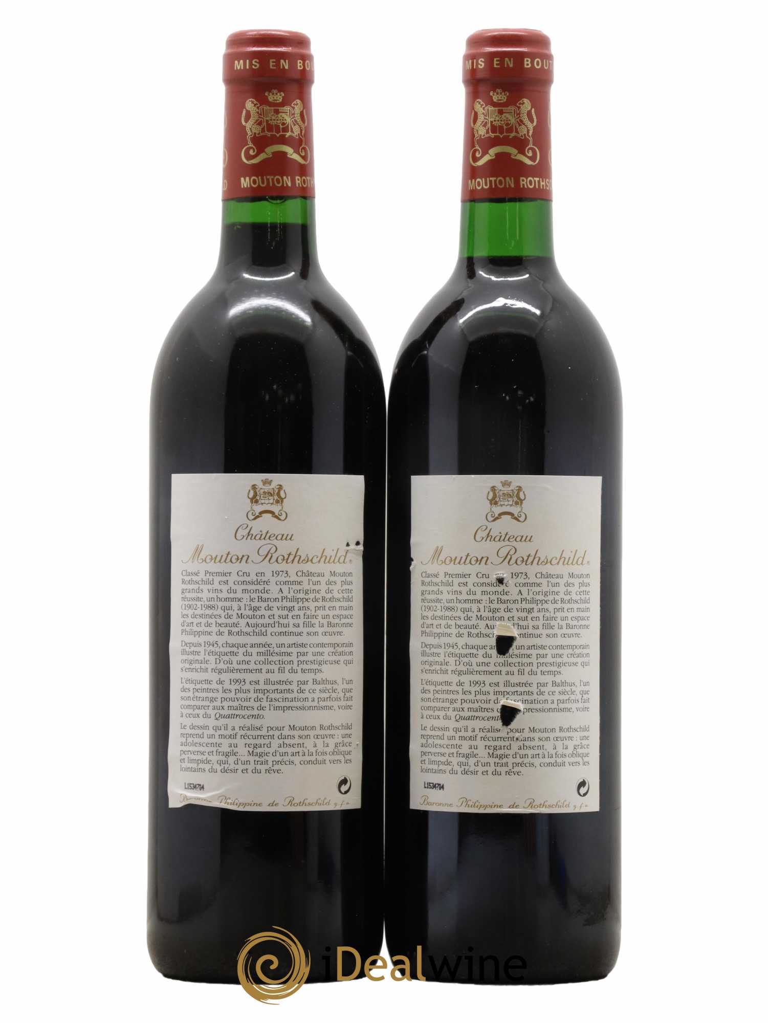 Château Mouton Rothschild 1er Grand Cru Classé 1993 - Lot de 2 bouteilles - 1