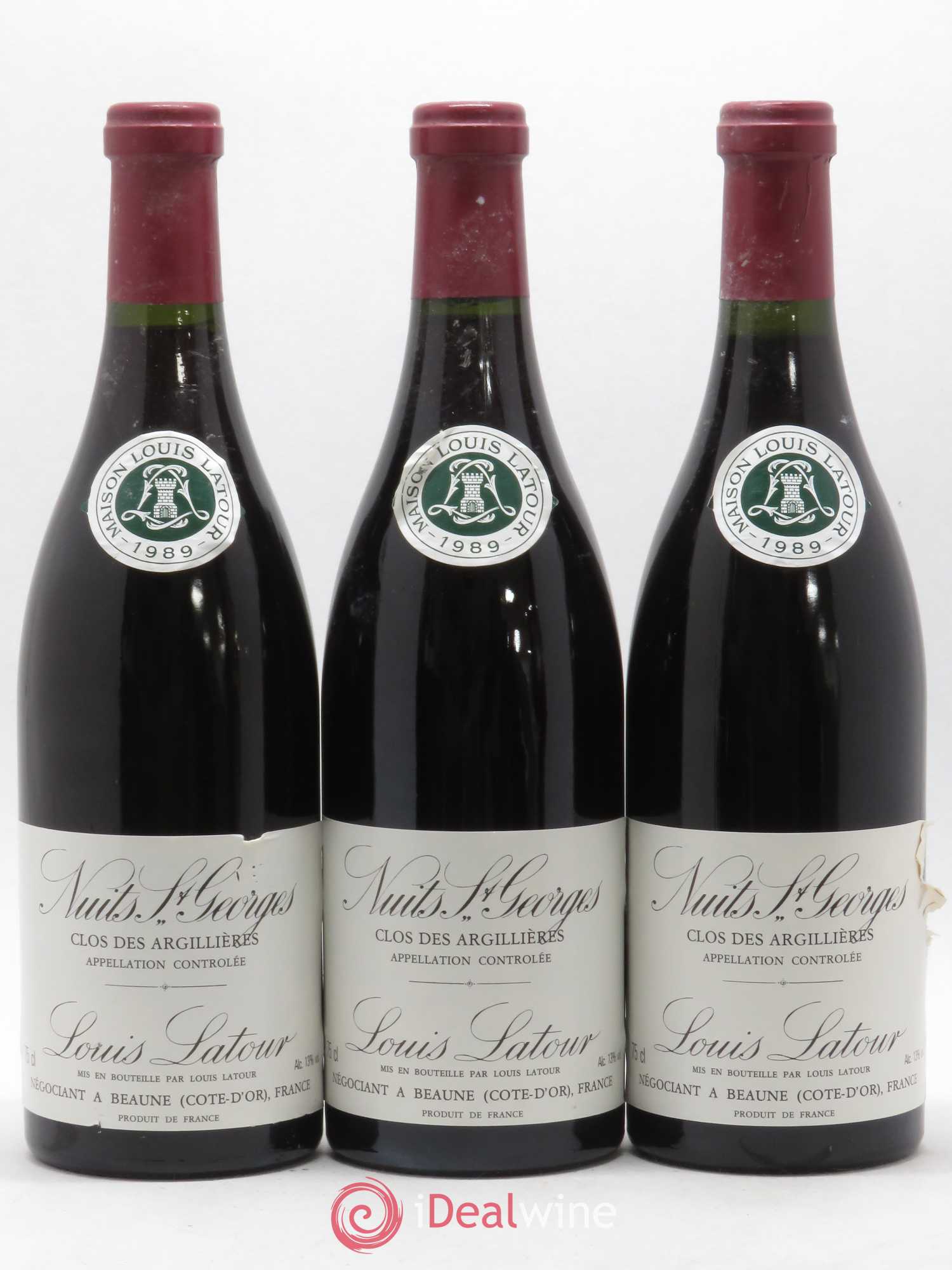 Nuits-Saint-Georges Louis Latour Clos des Argilières 1989 - Lotto di 3 bottiglie - 0