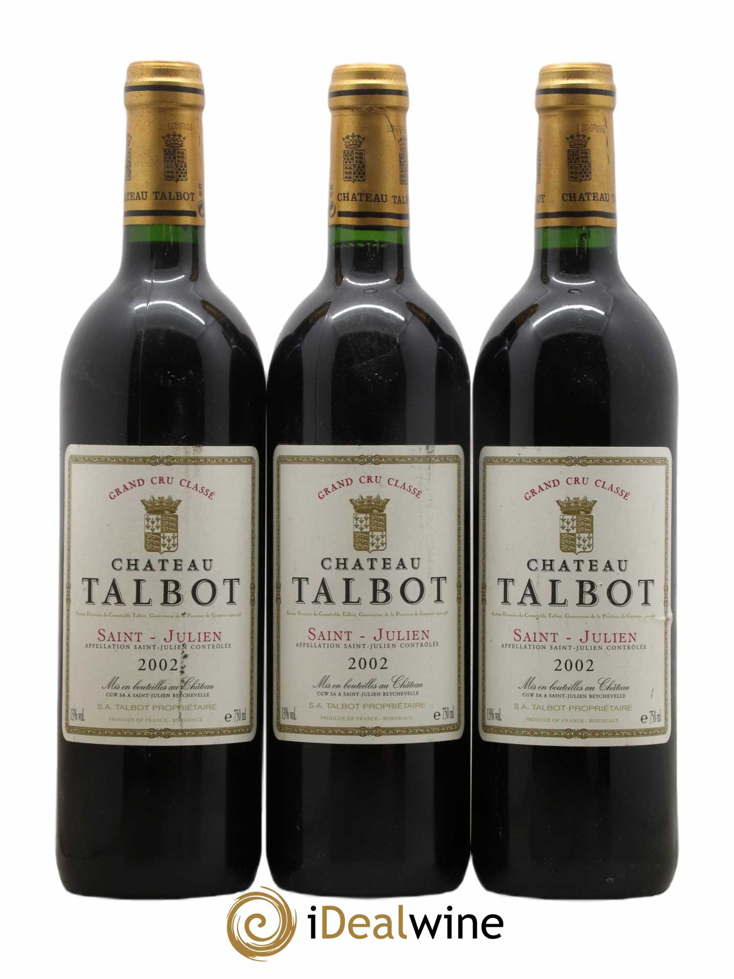 Château Talbot 4ème Grand Cru Classé 2002 - Lot de 3 bouteilles - 0