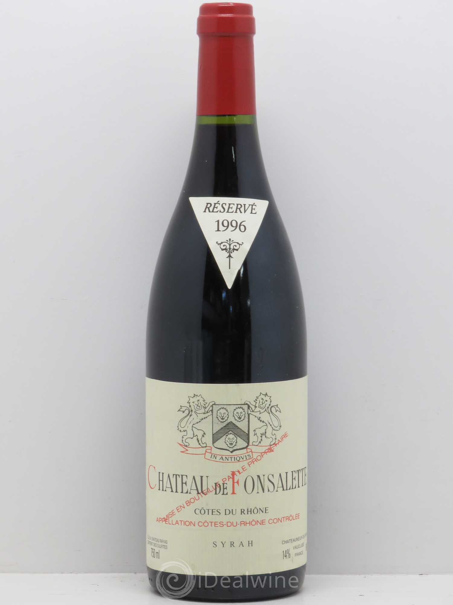 Côtes-du-Rhône Cuvée Syrah Château de Fonsalette 1996 - Lot de 1 bouteille - 0