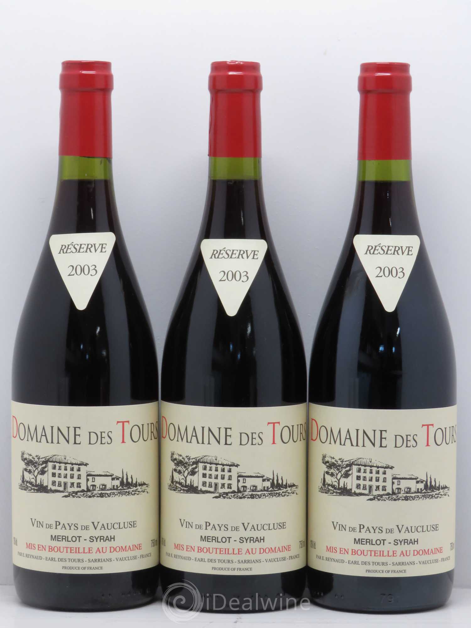 Vaucluse (Vin de Pays de Vaucluse) Domaine des Tours Emmanuel Reynaud Merlot Syrah 2003 - Lot de 3 bouteilles - 0