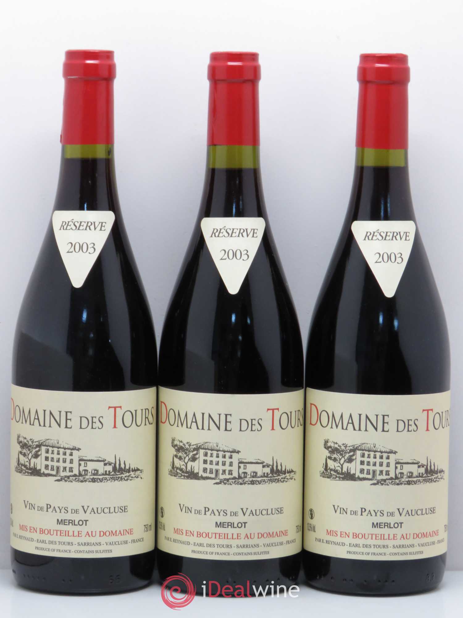 Vaucluse (Vin de Pays de Vaucluse) Domaine des Tours Emmanuel Reynaud Merlot 2003 - Lot de 3 bouteilles - 0