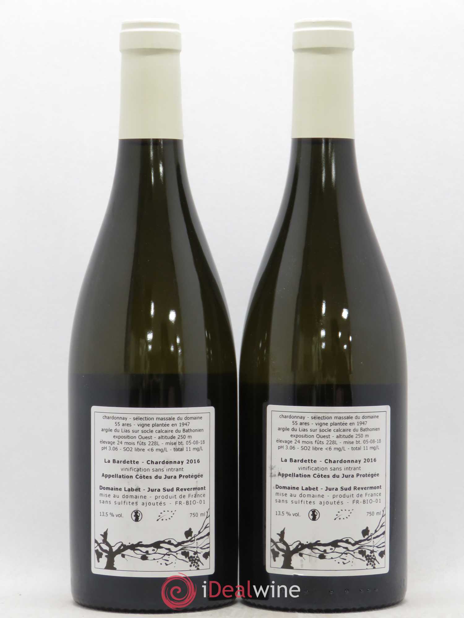 Côtes du Jura Chardonnay La Bardette Romain - Julien - Charline Labet 2016 - Lot de 2 bouteilles - 1