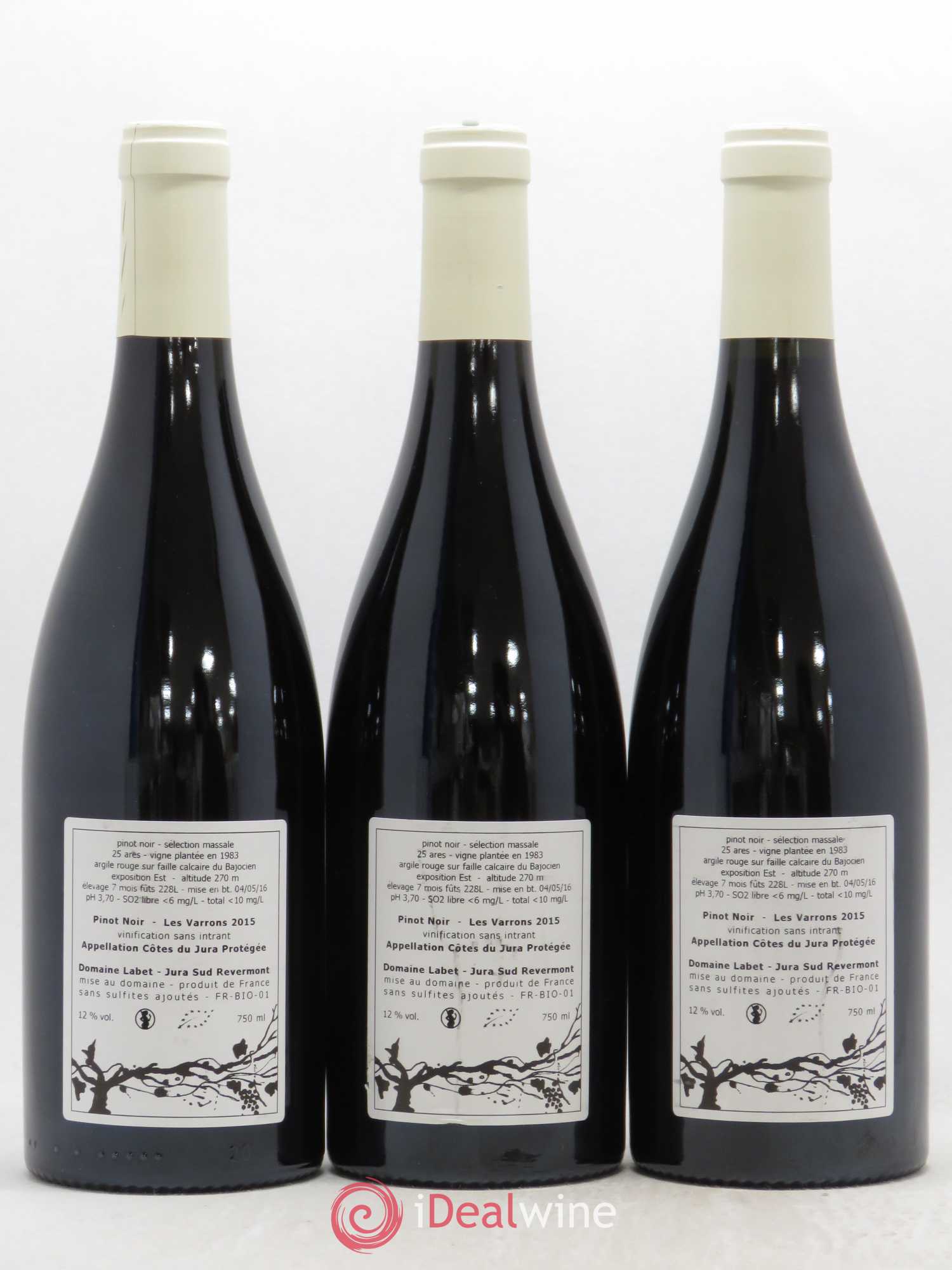 Côtes du Jura Pinot Noir Les Varrons Sélection Massale Romain - Julien - Charline Labet 2015 - Lot de 3 bouteilles - 1