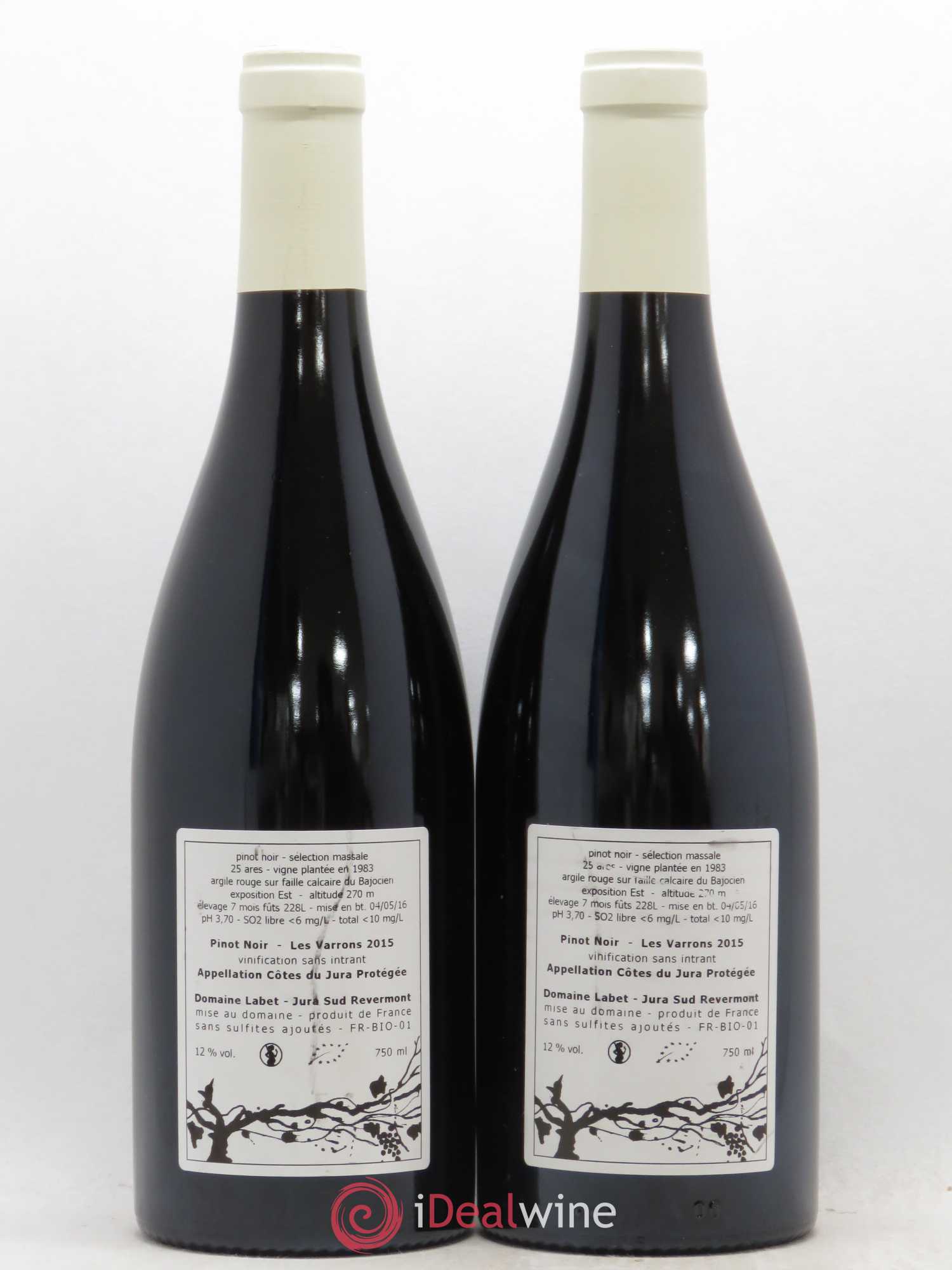 Côtes du Jura Pinot Noir Les Varrons Sélection Massale Romain - Julien  - Charline Labet 2015 - Lot de 2 bouteilles - 1
