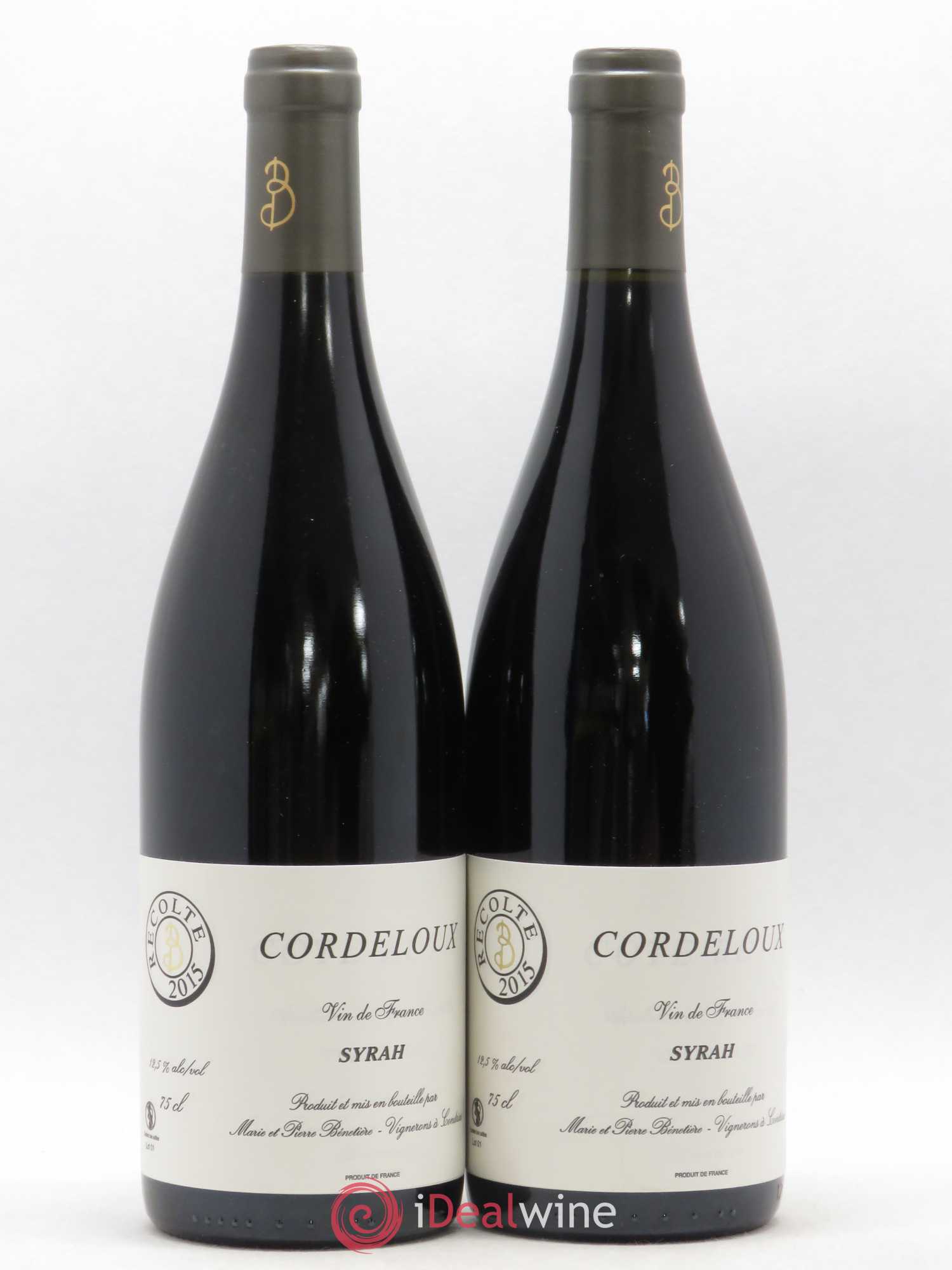 Vin de France Syrah Cordeloux Domaine Marie et Pierre Benetière 2015 - Posten von 2 Flaschen - 0