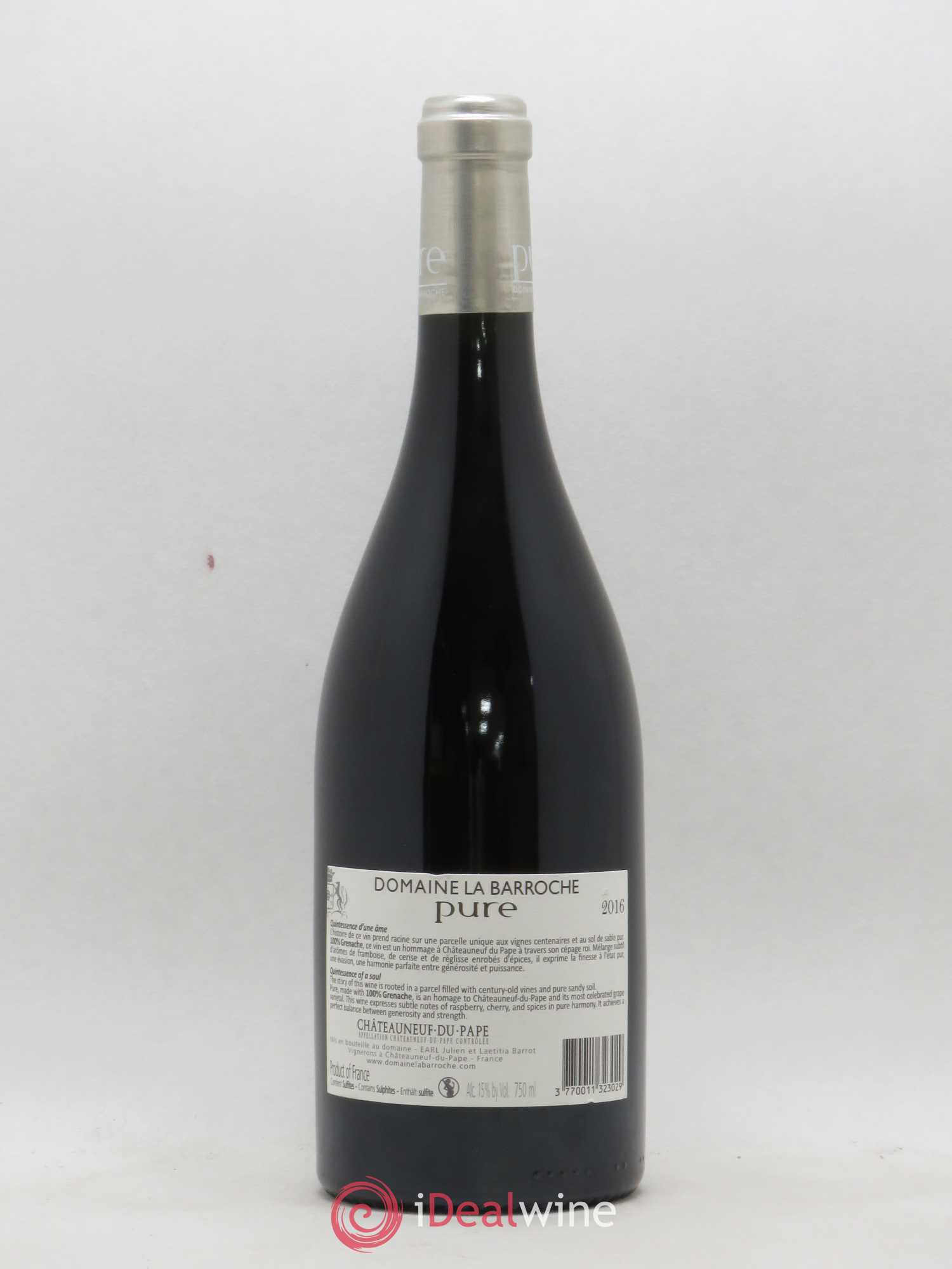 Châteauneuf-du-Pape Cuvée Pure Domaine La Barroche 2016 - Lot de 1 bouteille - 1