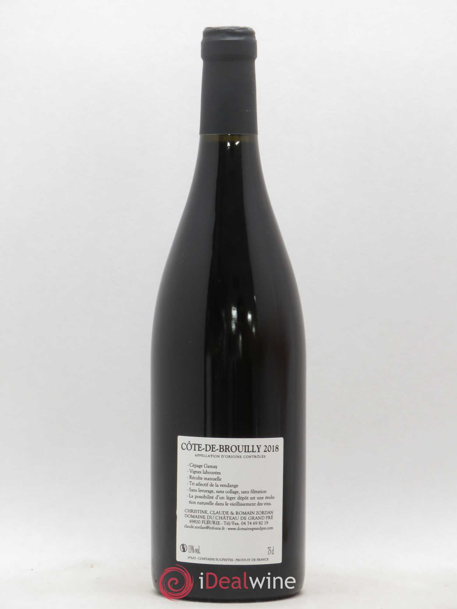 Côte de Brouilly Zordan Domaine du Château du Grand Pré 2018 - Lot of 1 bottle - 1