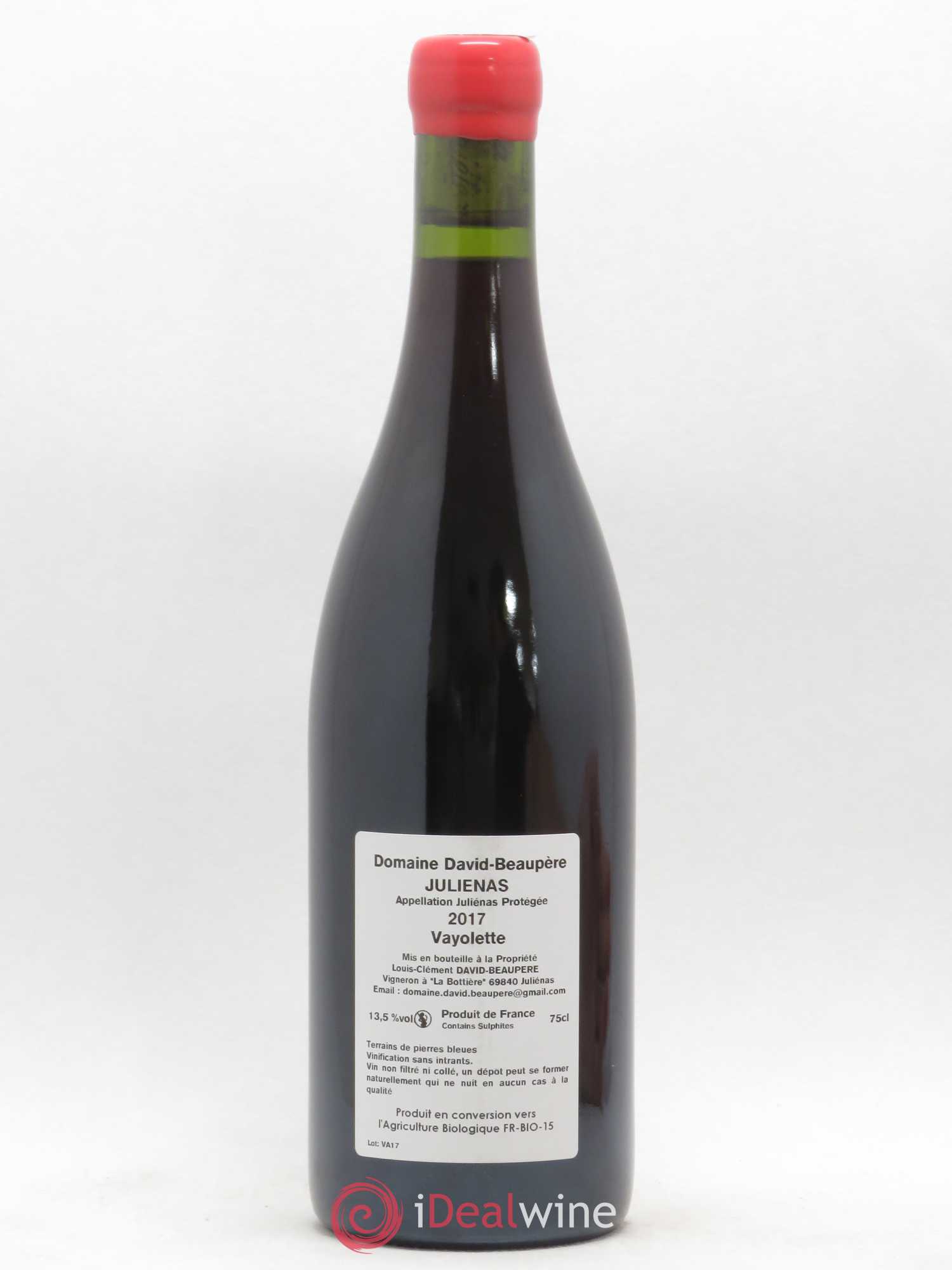Juliénas Vayolette Louis-Clement David Beaupere 2017 - Lot of 1 bottle - 1