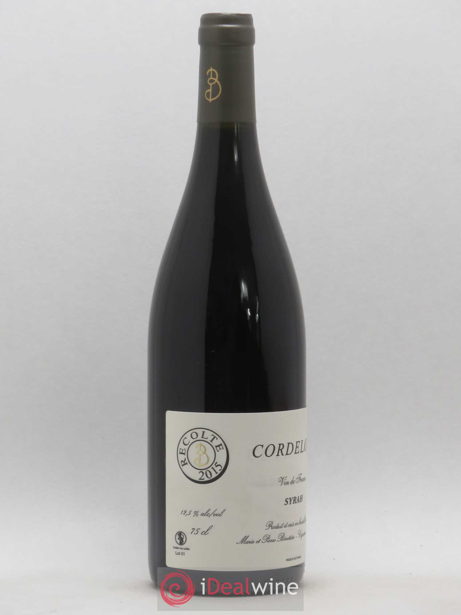 Vin de France Syrah Cordeloux Marie et Pierre Bénetière (Domaine) 2015 - Lot de 1 bouteille - 1