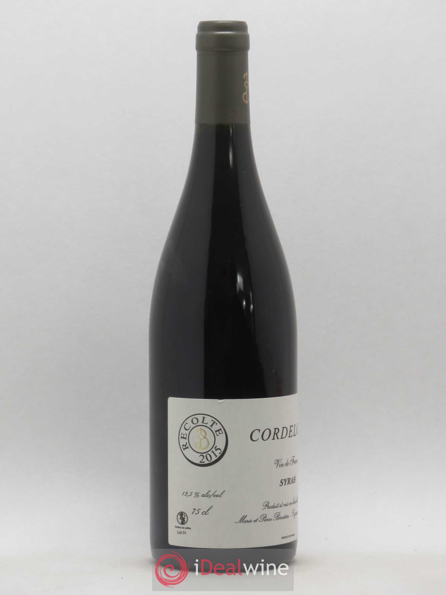 Vin de France Syrah Cordeloux Marie et Pierre Bénetière (Domaine) 2015 - Lot de 1 bouteille - 1