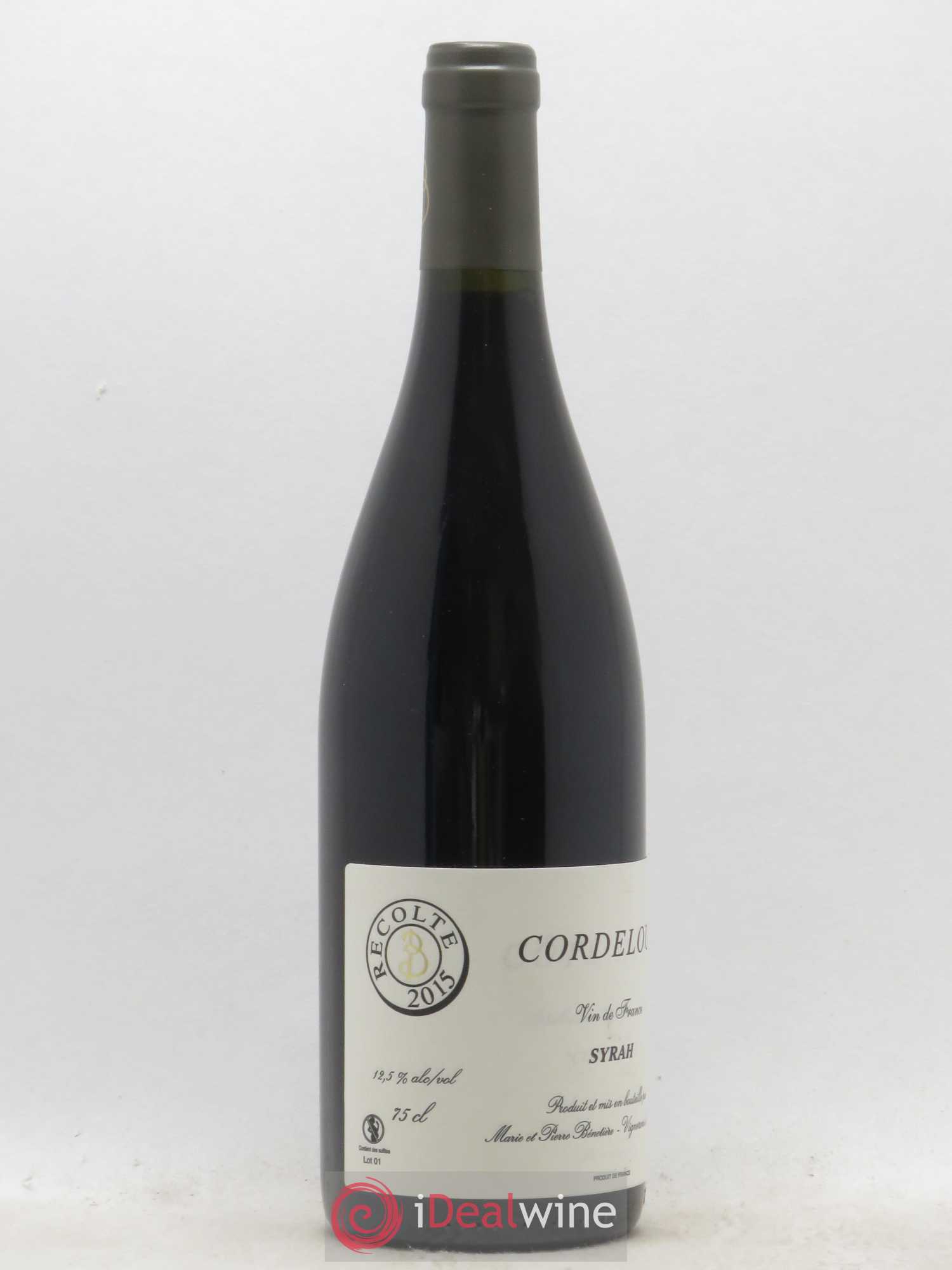 Vin de France Syrah Cordeloux Marie et Pierre Bénetière (Domaine) 2015 - Lot de 1 bouteille - 1