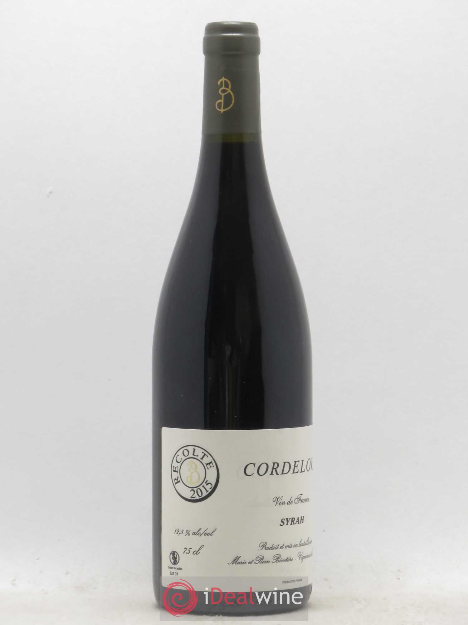 Vin de France Syrah Cordeloux Marie et Pierre Bénetière (Domaine) 2015 - Lot de 1 bouteille - 1