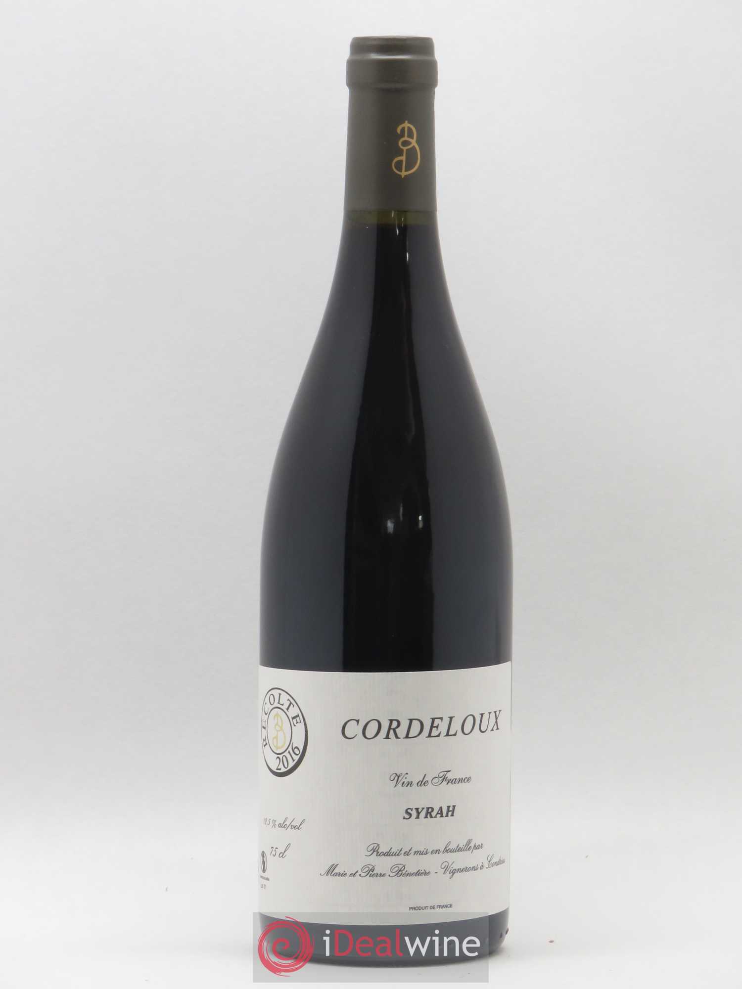 Vin de France Syrah Cordeloux Marie et Pierre Bénetière (Domaine) 2016 - Lot de 1 bouteille - 0