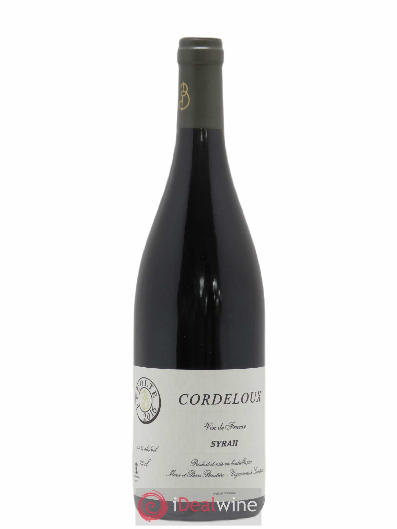 Vin de France Syrah Cordeloux Marie et Pierre Bénetière (Domaine) 2016 - Lot de 1 bouteille - 0
