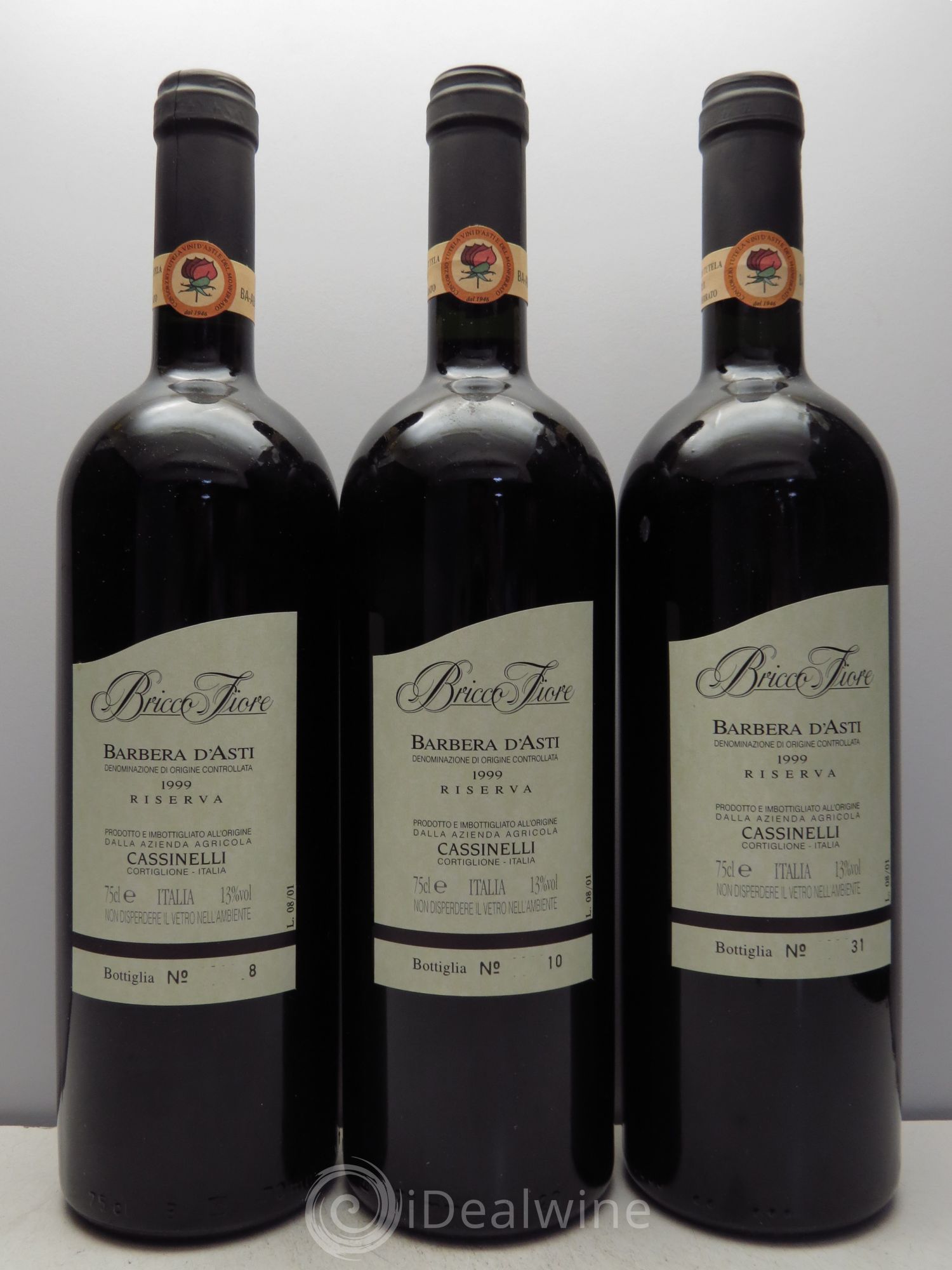 Italie Barbera d'Asti Bricco Fiore Riserva Cassinelli 1999 - Lot de 3 bouteilles - 0