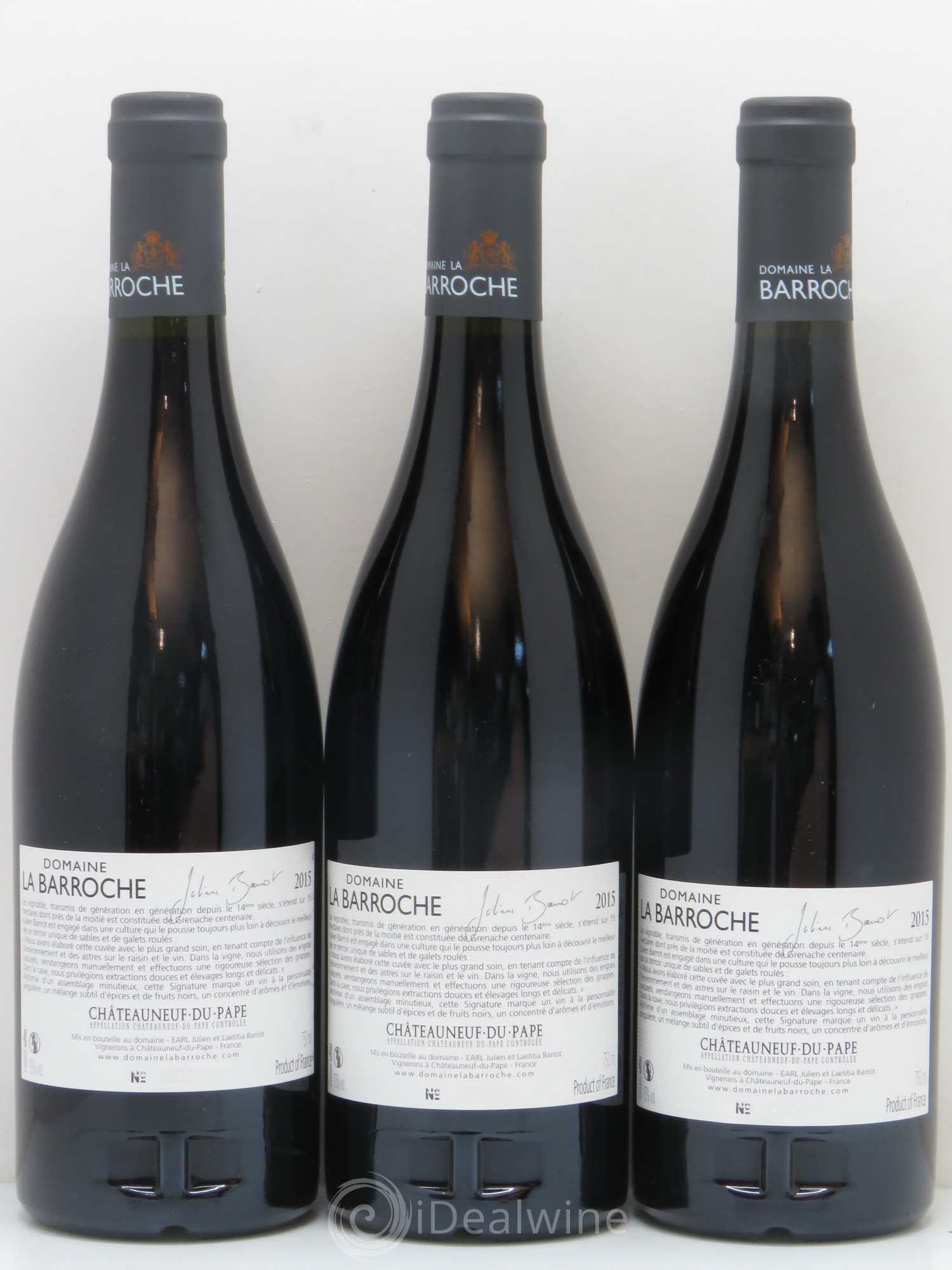 Châteauneuf-du-Pape La Barroche (Domaine de) Signature Julien Barrot (sans prix de réserve) 2015 - Lot de 3 bouteilles - 1