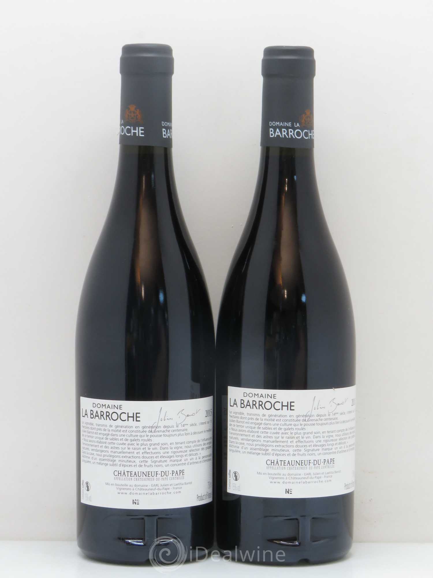 Châteauneuf-du-Pape La Barroche (Domaine de) Signature Julien Barrot (sans prix de réserve) 2015 - Lot de 2 bouteilles - 1