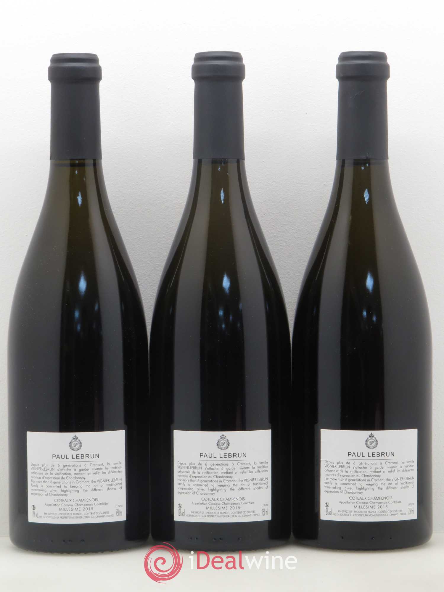 Divers Coteaux Champenois Chardonnay - Paul Lebrun  2015 - Lot of 3 bottles - 1