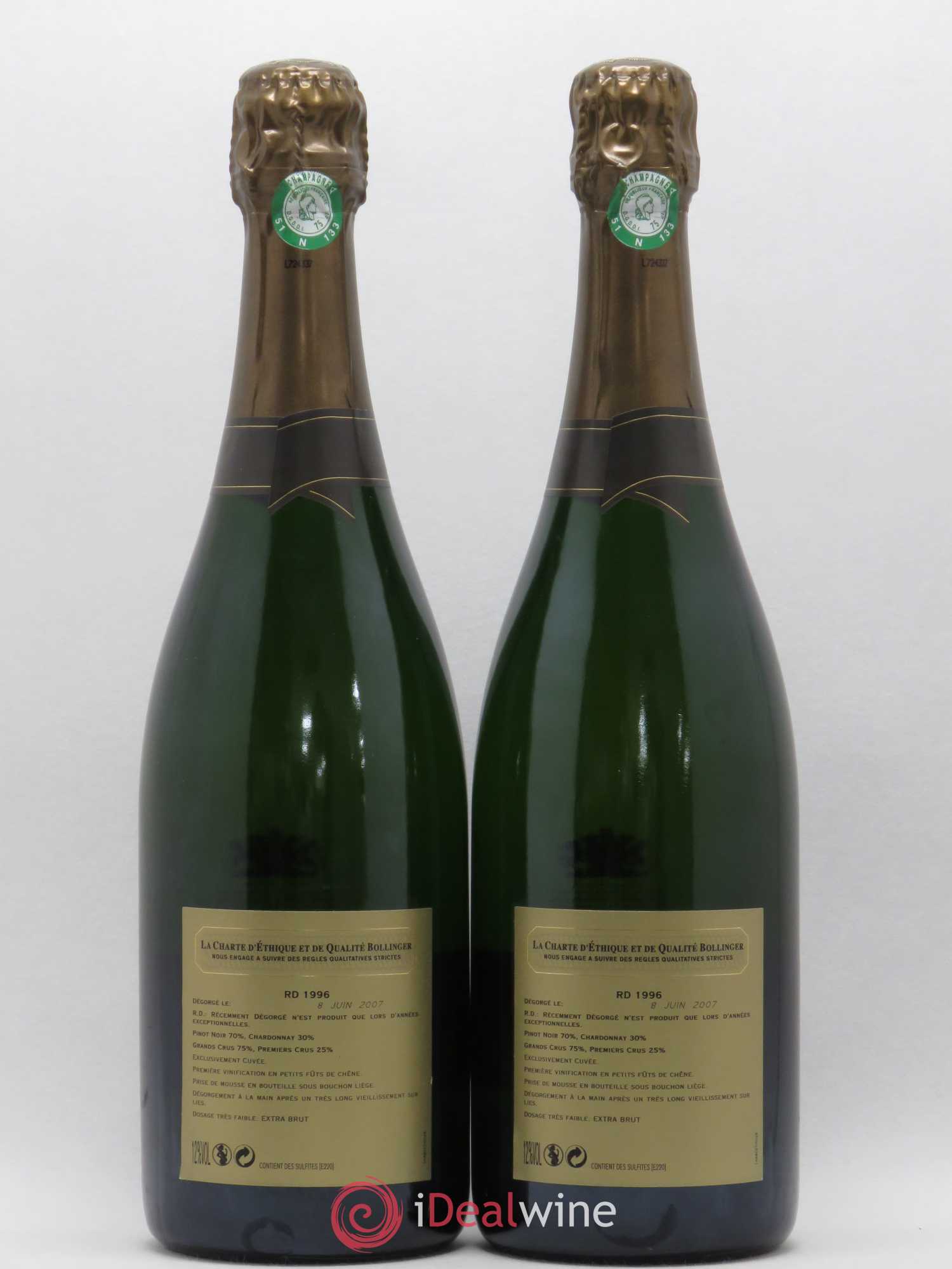 R.D. Extra-Brut Bollinger 1996 - Lot de 2 bouteilles - 1