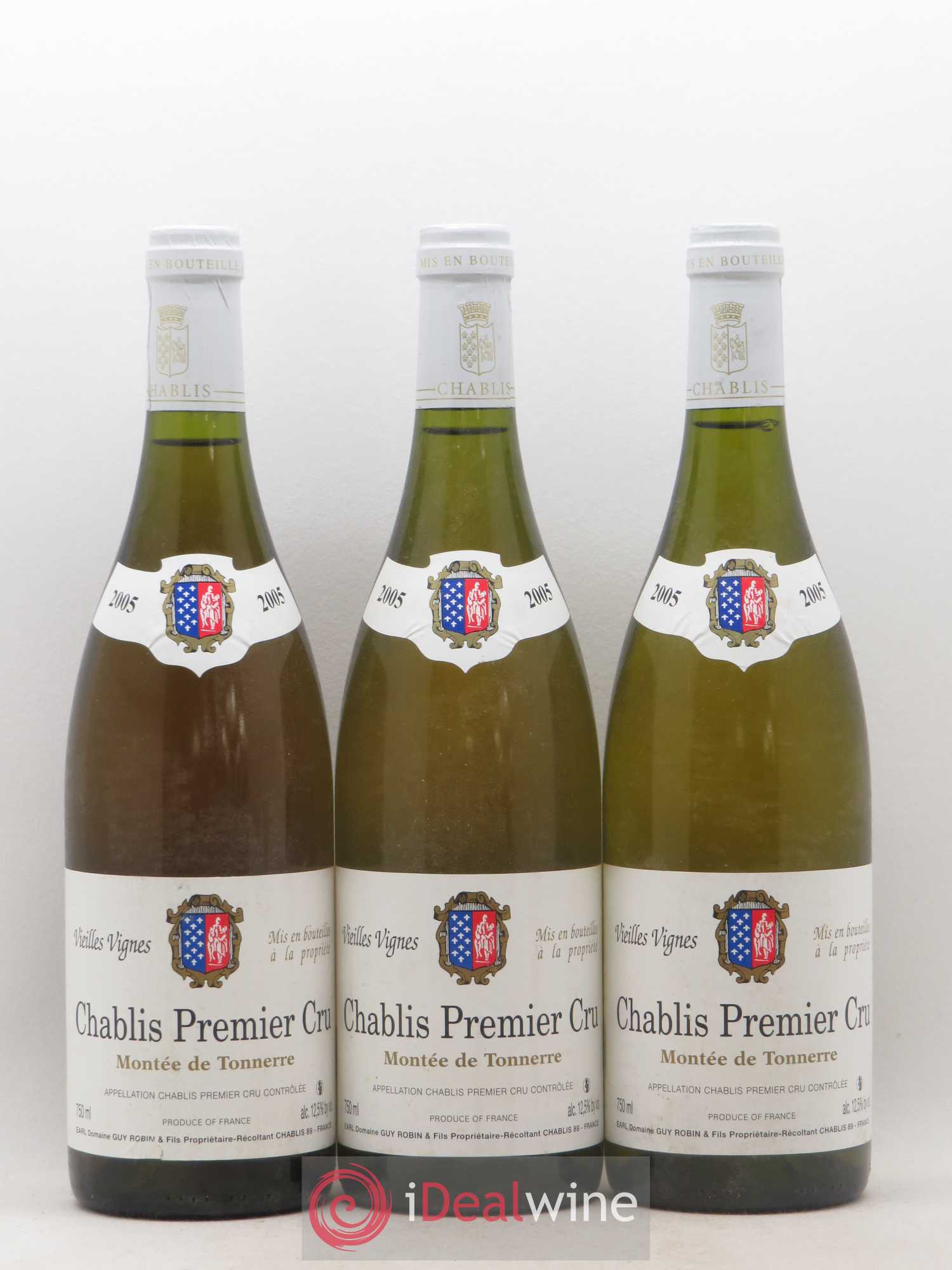 Chablis 1er Cru Vieilles Vignes Montée de Tonnerre Domaine Guy Robin (sans prix de réserve) 2005 - Posten von 3 Flaschen - 0