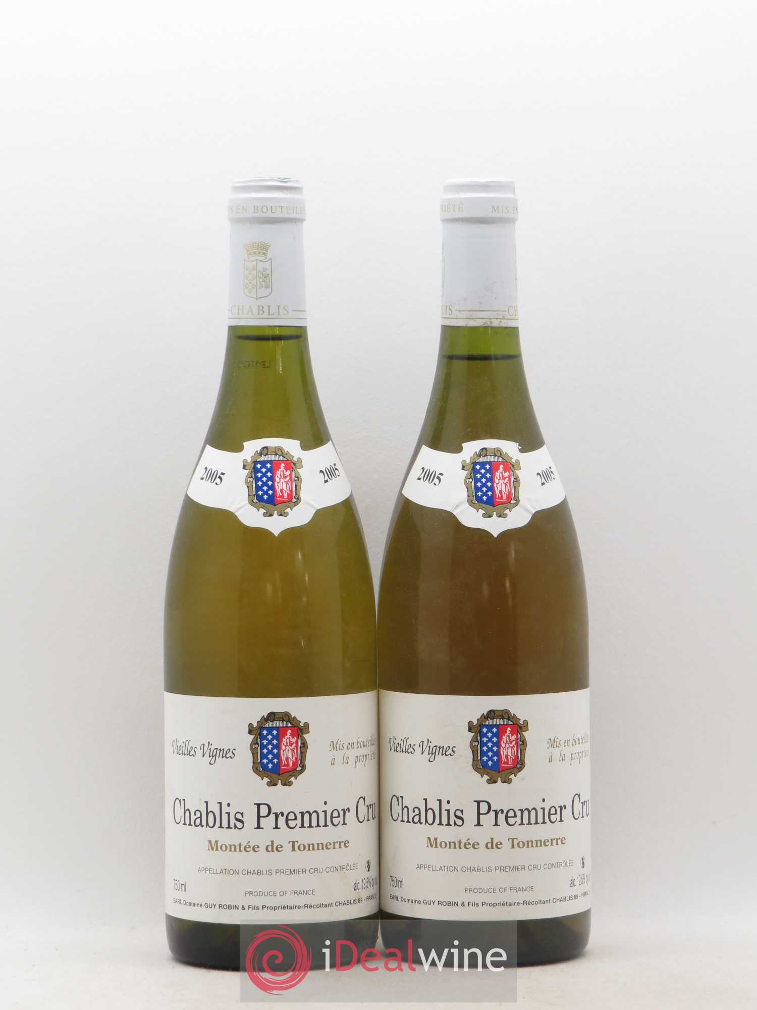 Chablis 1er Cru Vieilles Vignes Montée de Tonnerre Domaine Guy Robin (sans prix de réserve) 2005 - Posten von 2 Flaschen - 0