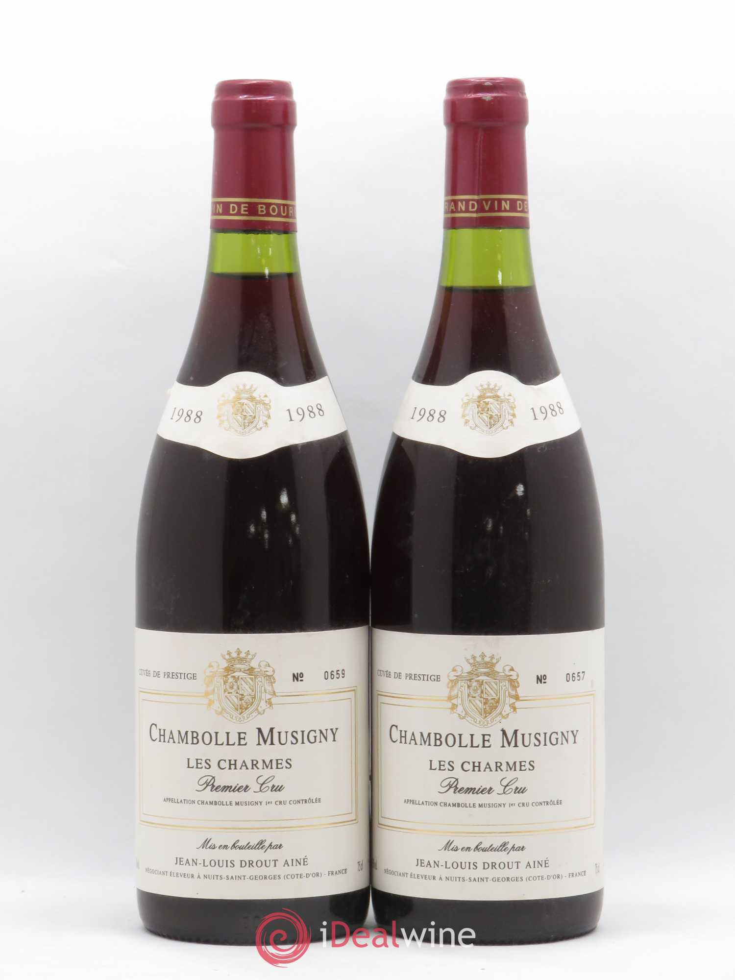 Chambolle-Musigny 1er Cru Les Charmes Jean Louis Drout Aîné 1988 - Posten von 2 Flaschen - 0