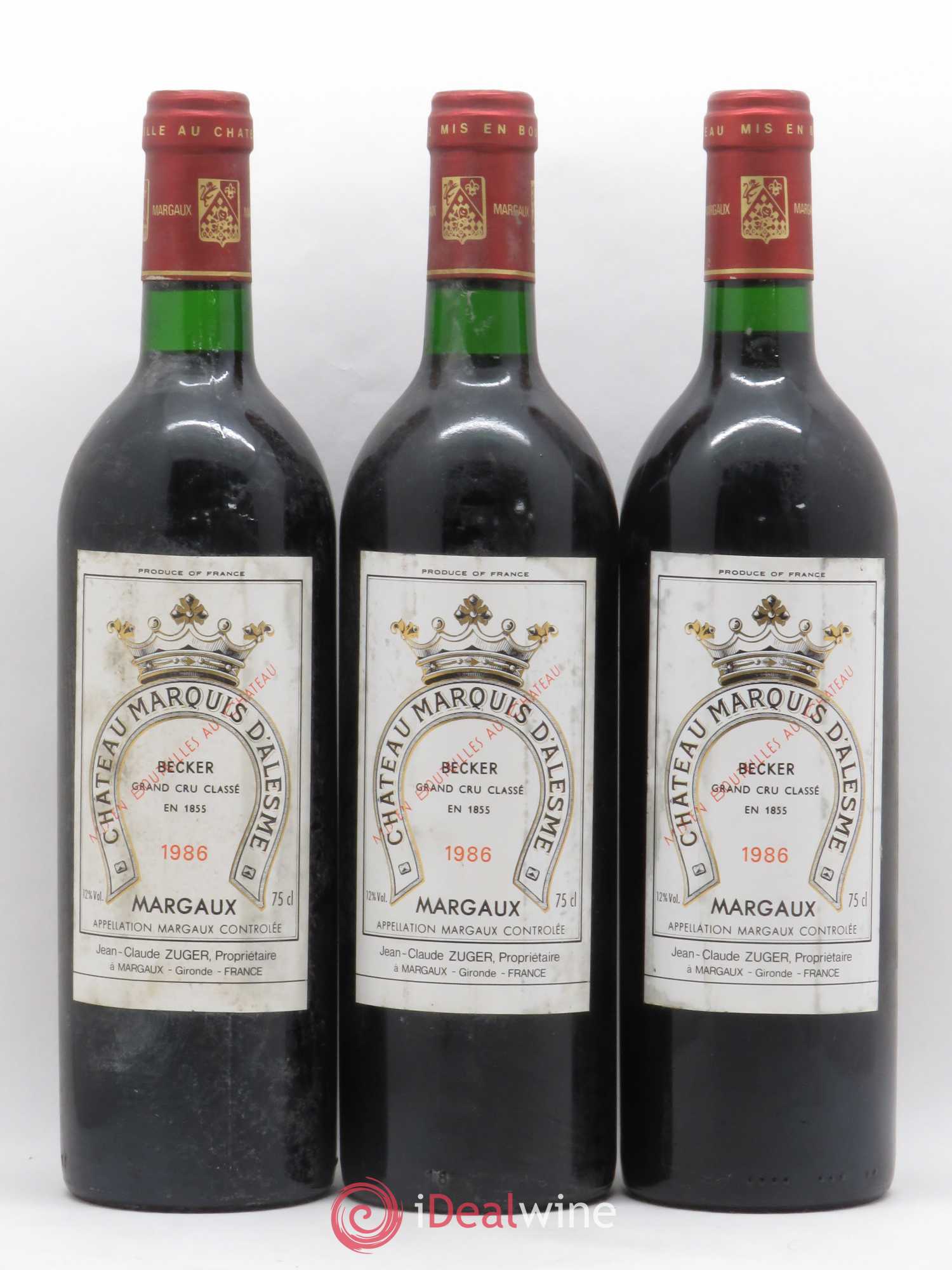 Château Marquis d'Alesme 1986 - Lot de 3 bouteilles - 0