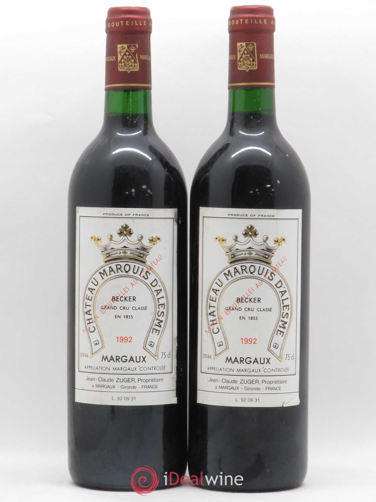 Château Marquis d'Alesme 1992 - Lot de 2 bouteilles - 0