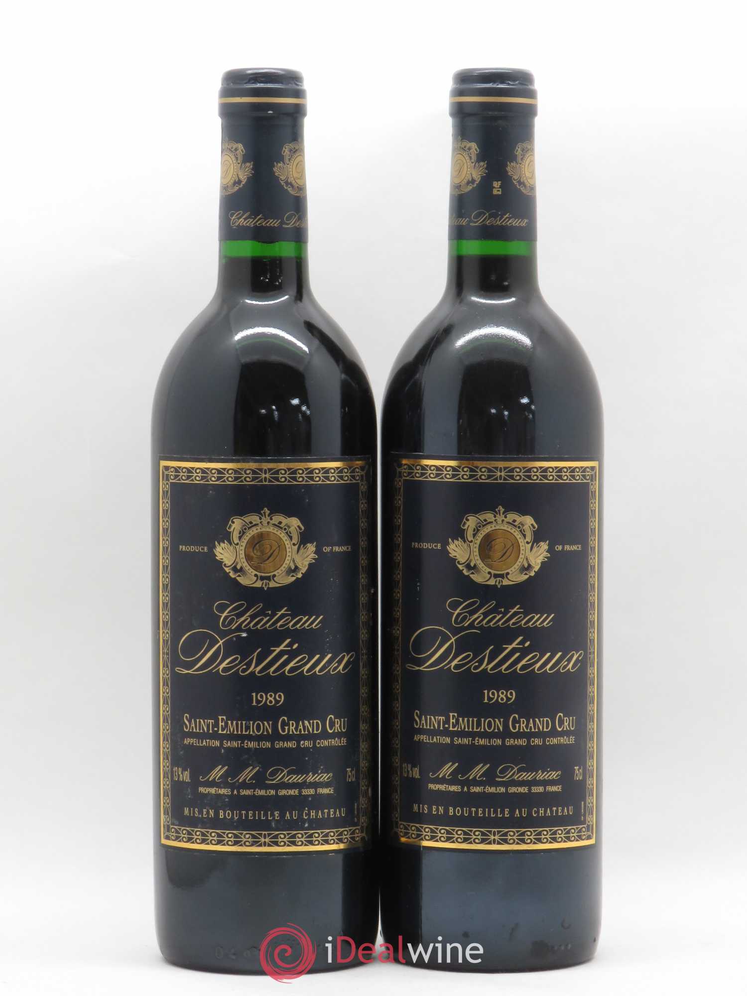 Château Destieux Grand Cru Classé 1989 - Lot de 2 bouteilles - 0