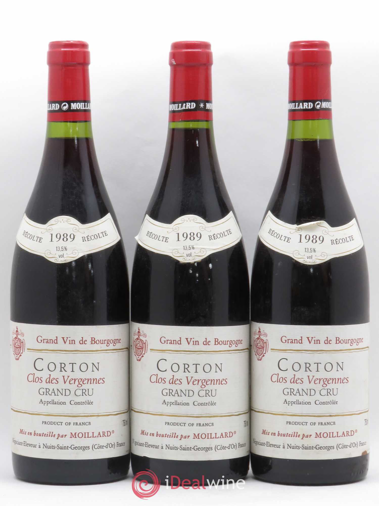 Corton Grand Cru Clos des Vergennes Moillard 1989 - Posten von 3 Flaschen - 0